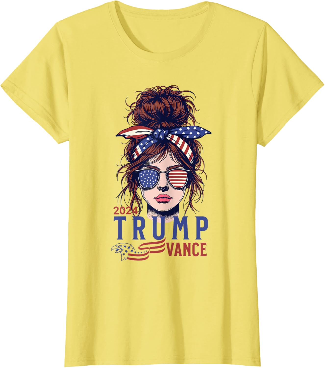 47 Trump vance 2024 vp, Trump Girl , Messy Bun Hair US Flag T-Shirt