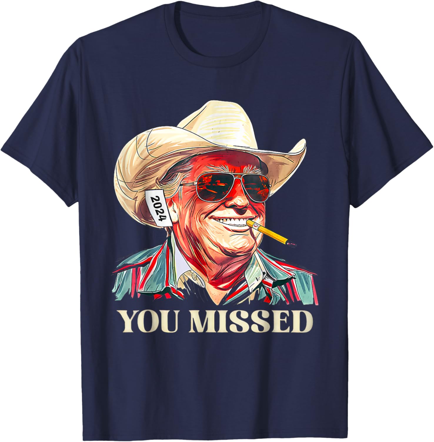 _Western Trump Cowboy You Missed american flag cowboy hat T-Shirt