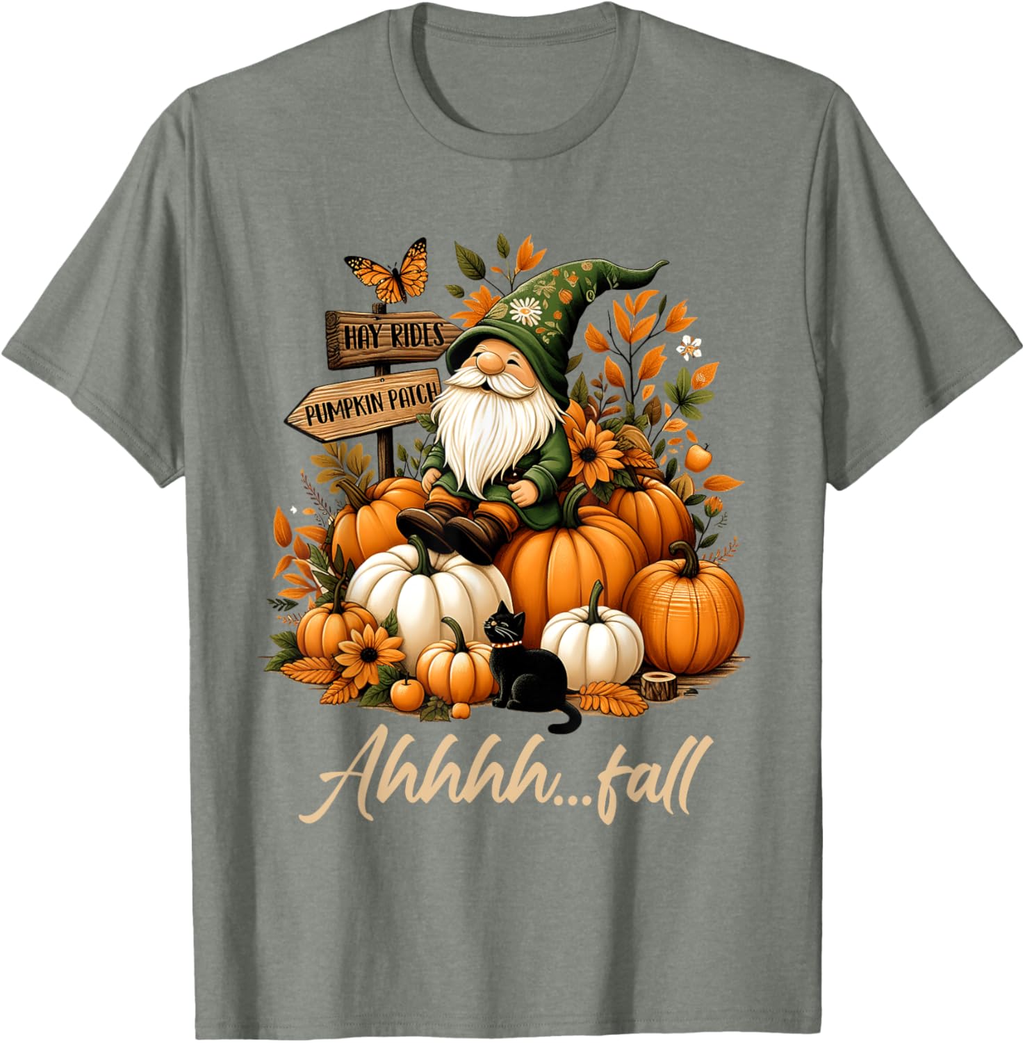 Ahhh Fall Thanksgiving Gnome Halloween Pumpkin Spice Autumn T-Shirt