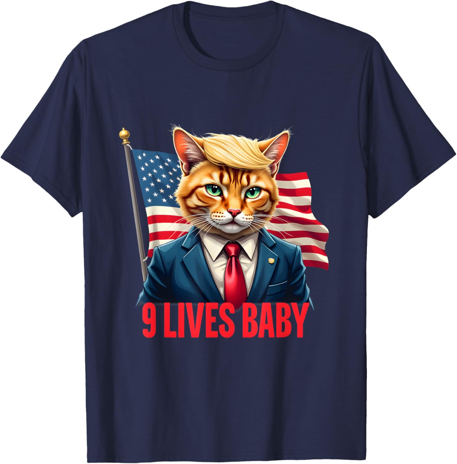 American Flag Cat in Suite Donald Trump Nine Lives Baby Tee T-Shirt