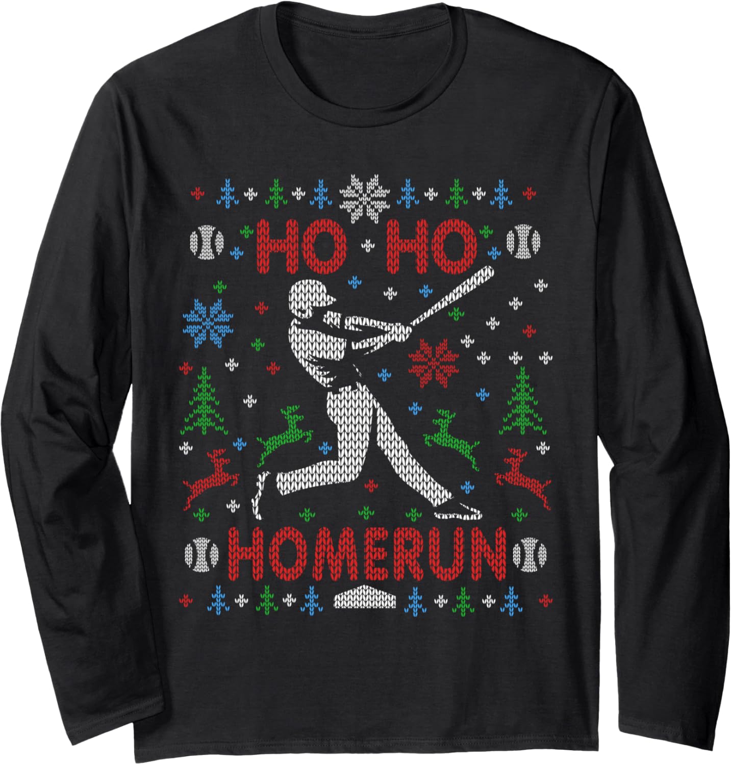 Baseball Softball Ho Ho Homerun Ugly Christmas Sweater Party Long Sleeve T-Shirt