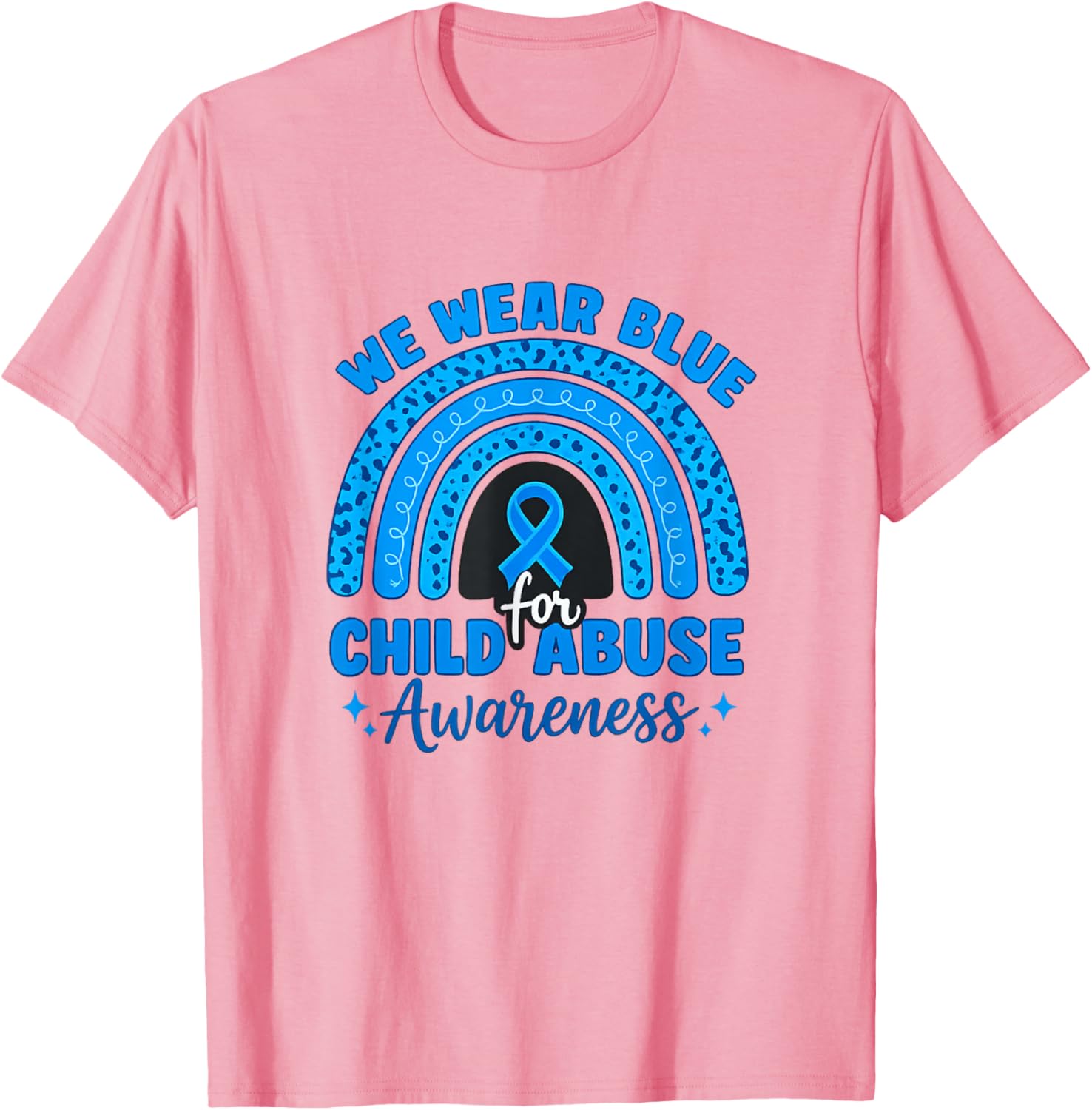 Blue Ribbon Rainbow We Wear Blue For Child Abuse Awareness T-Shirt