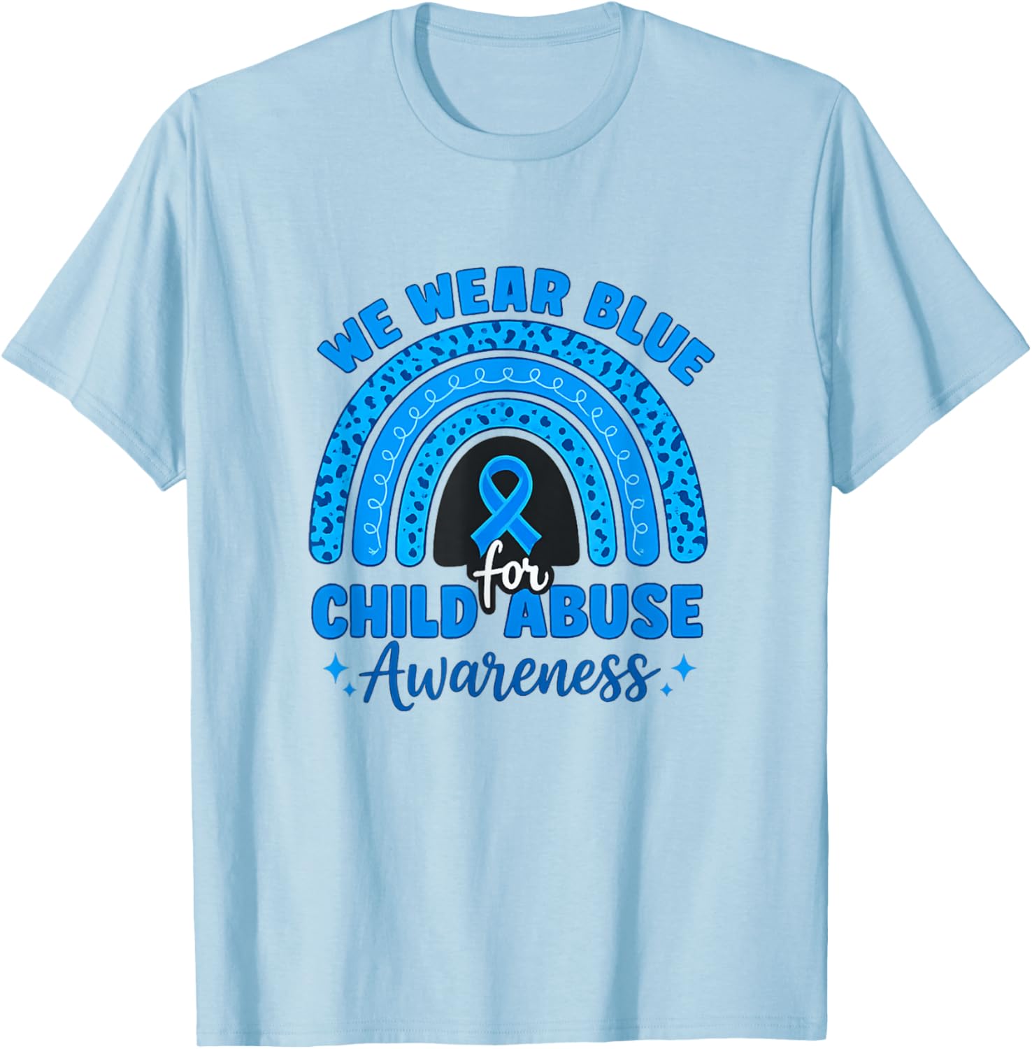 Blue Ribbon Rainbow We Wear Blue For Child Abuse Awareness T-Shirt