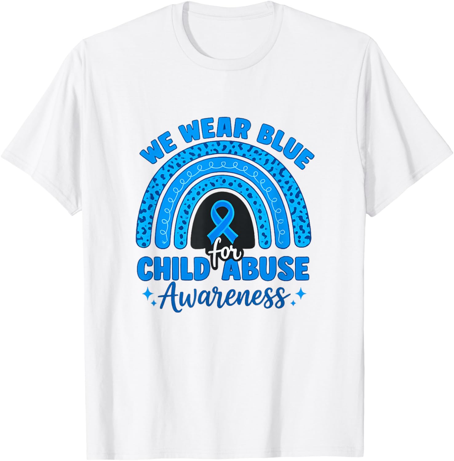 Blue Ribbon Rainbow We Wear Blue For Child Abuse Awareness T-Shirt