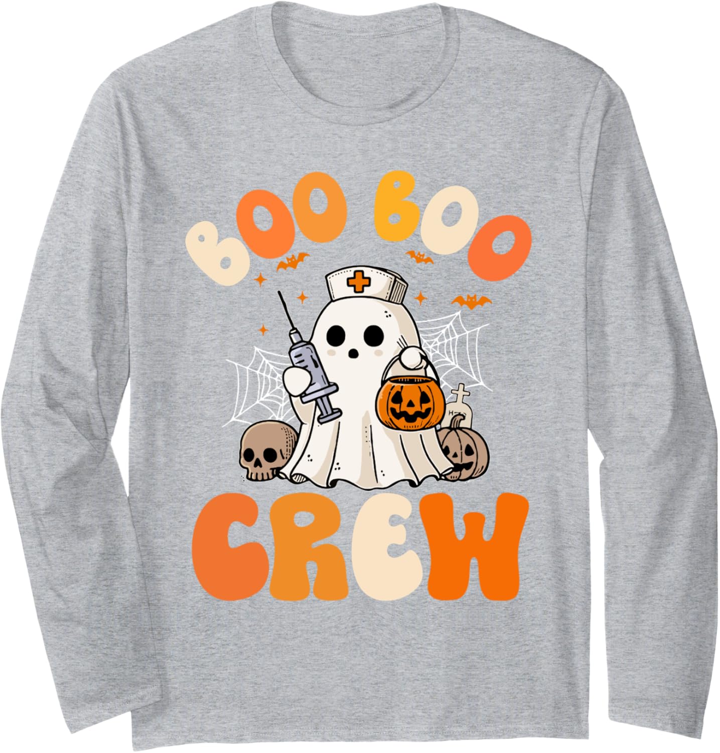 Boo Boo Crew Halloween Ghost Nurse Women Care Nursing RN Long Sleeve T-Shirt