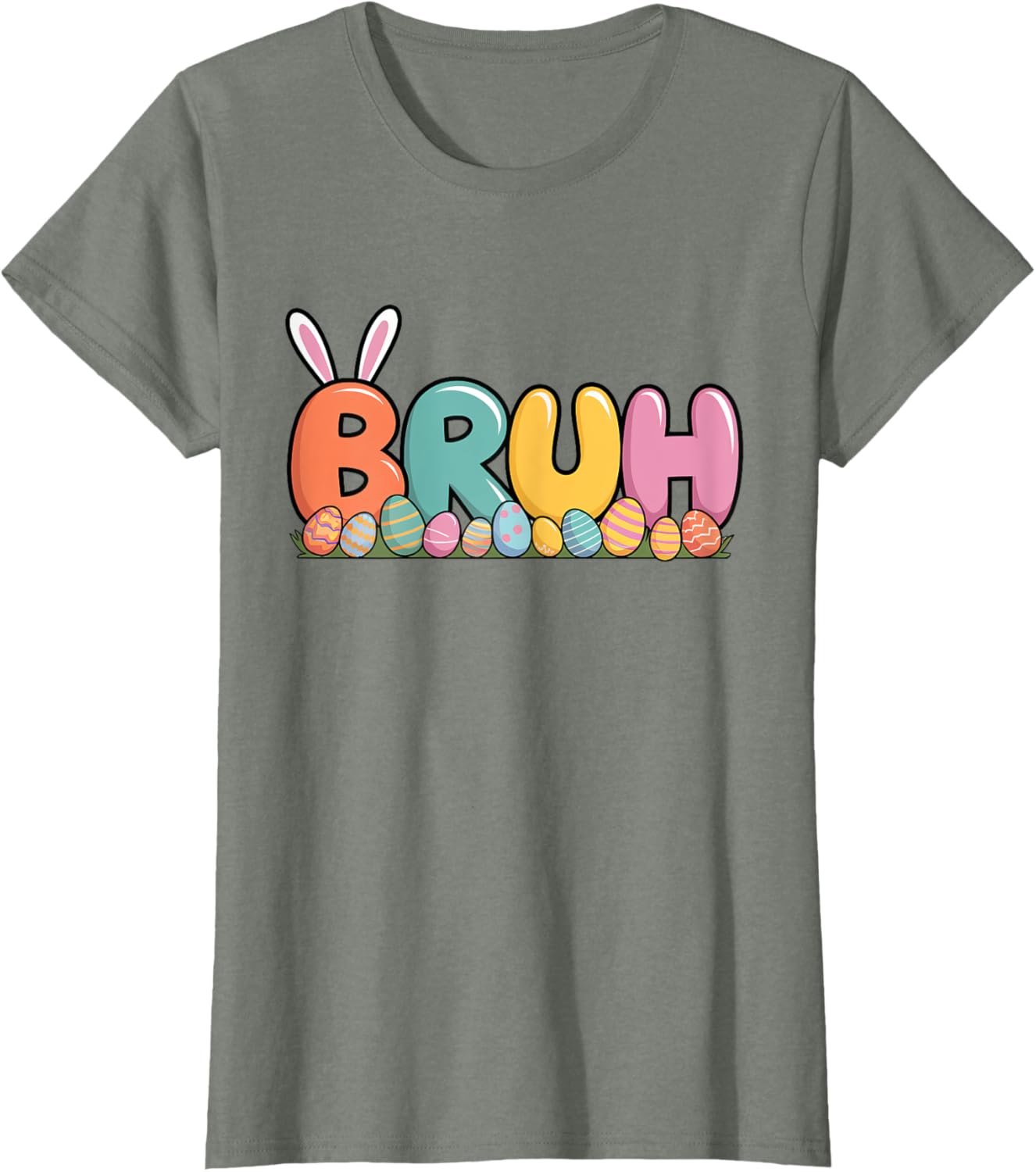 Bruh Bunny Ears Easter Day Colorful Eggs Funny Toddler Boys T-Shirt