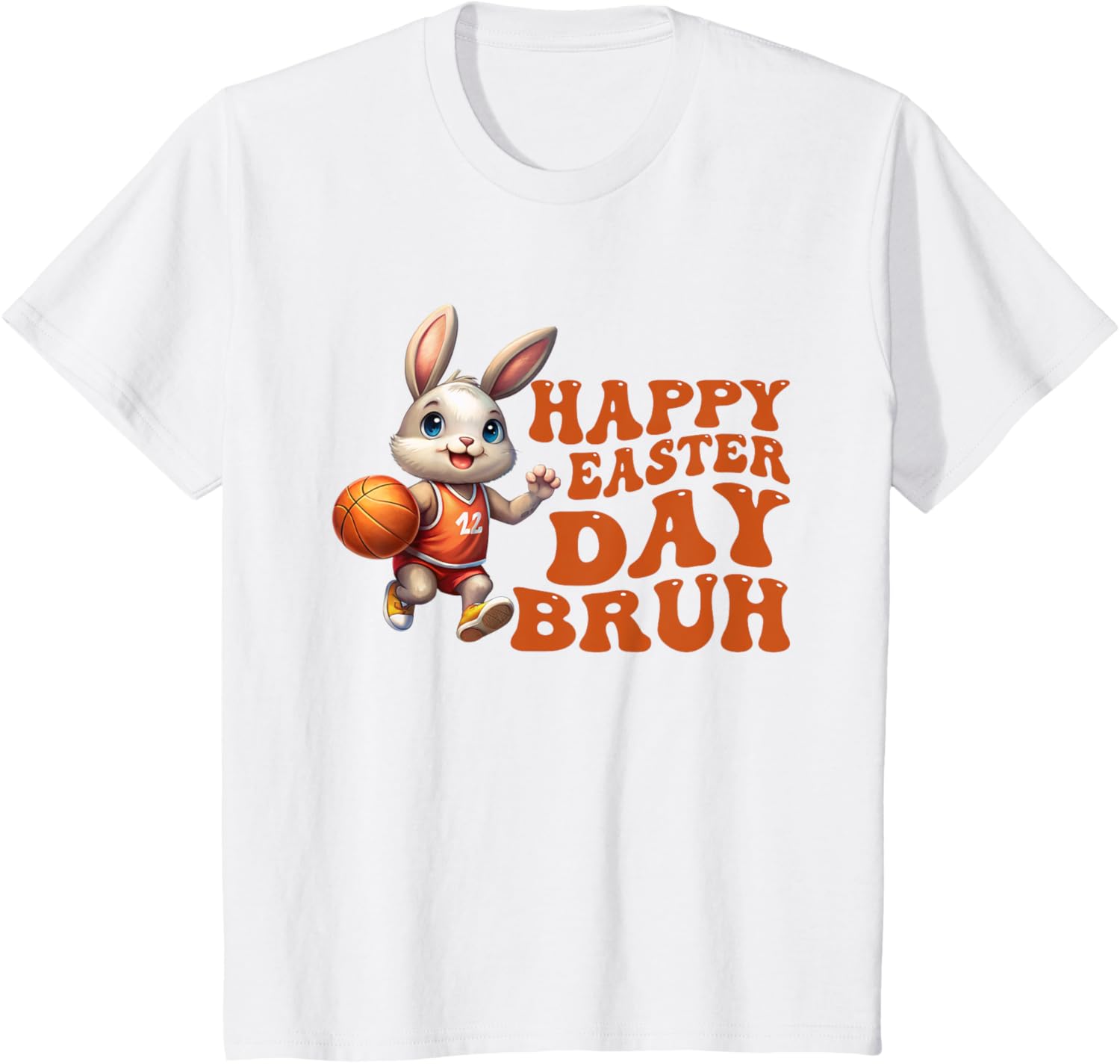 Bruh Bunny Playing Basketball Happy Easter Day Boys Kids T-Shirt