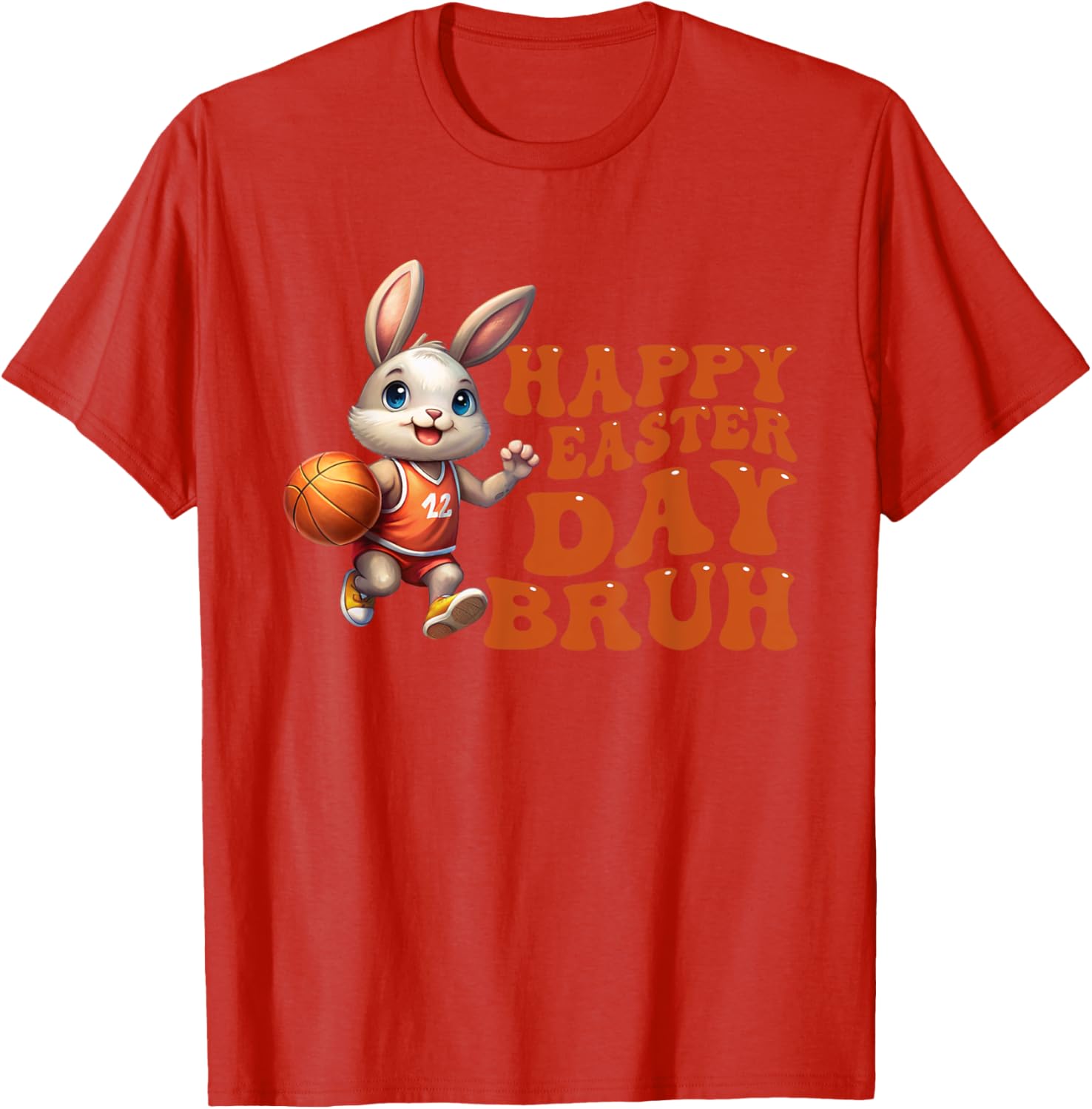 Bruh Bunny Playing Basketball Happy Easter Day Boys Kids T-Shirt