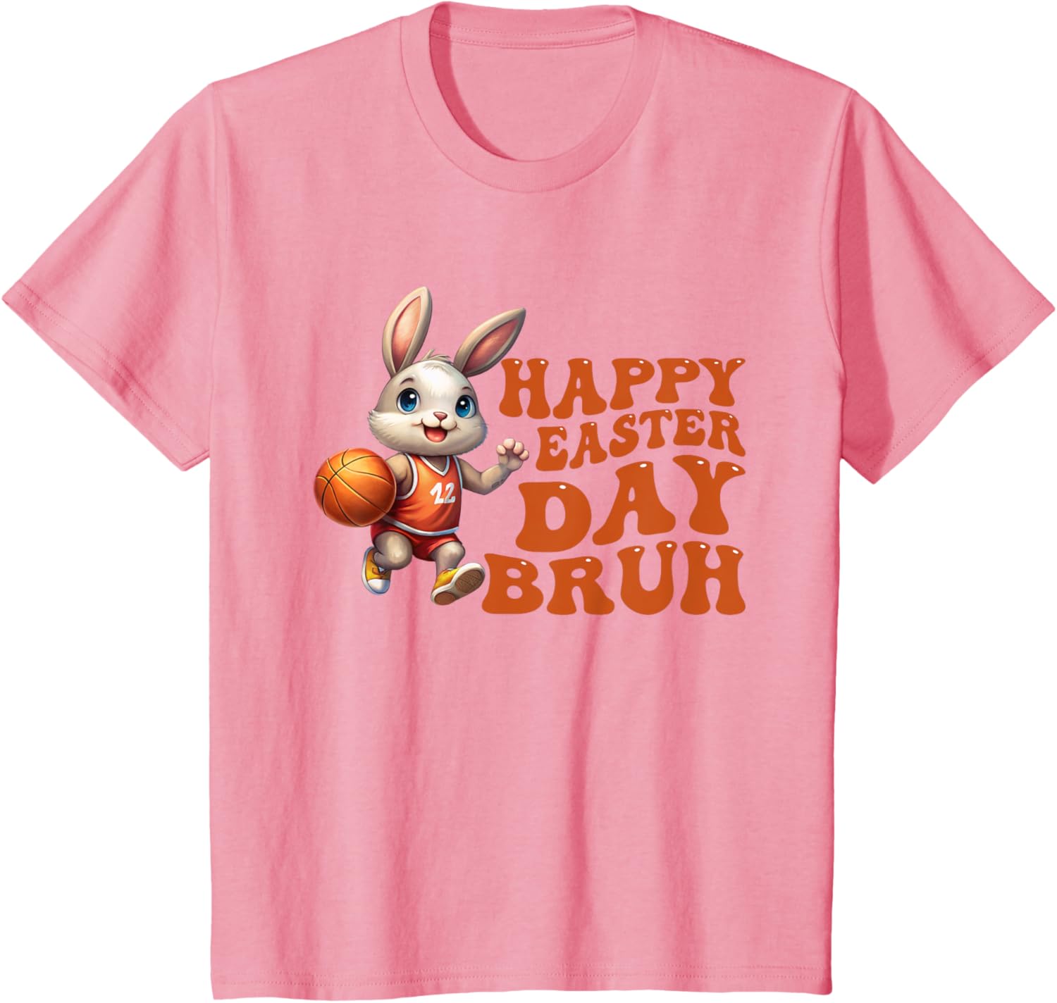 Bruh Bunny Playing Basketball Happy Easter Day Boys Kids T-Shirt