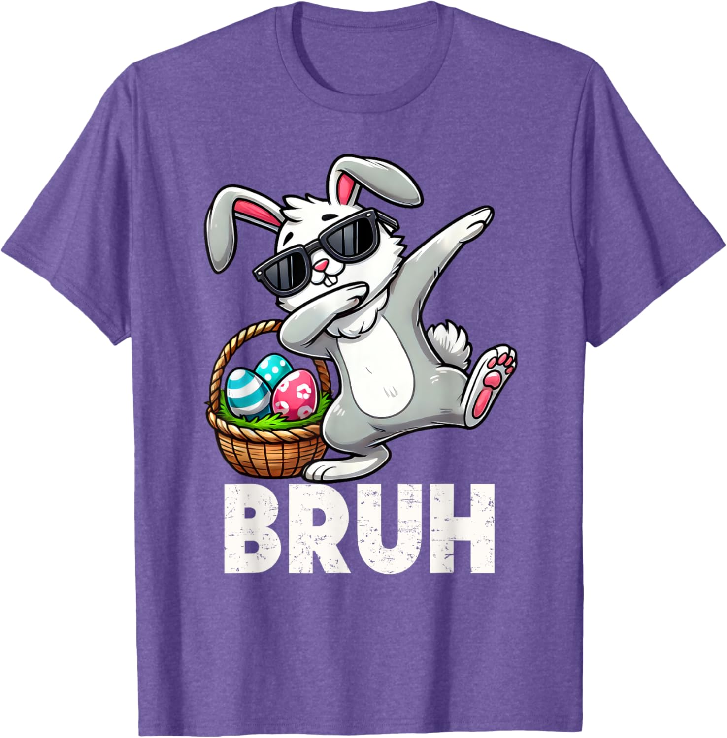 Bruh Dabbing Bunny Eggs Basket Funny Easter Day Boys Kids T-Shirt