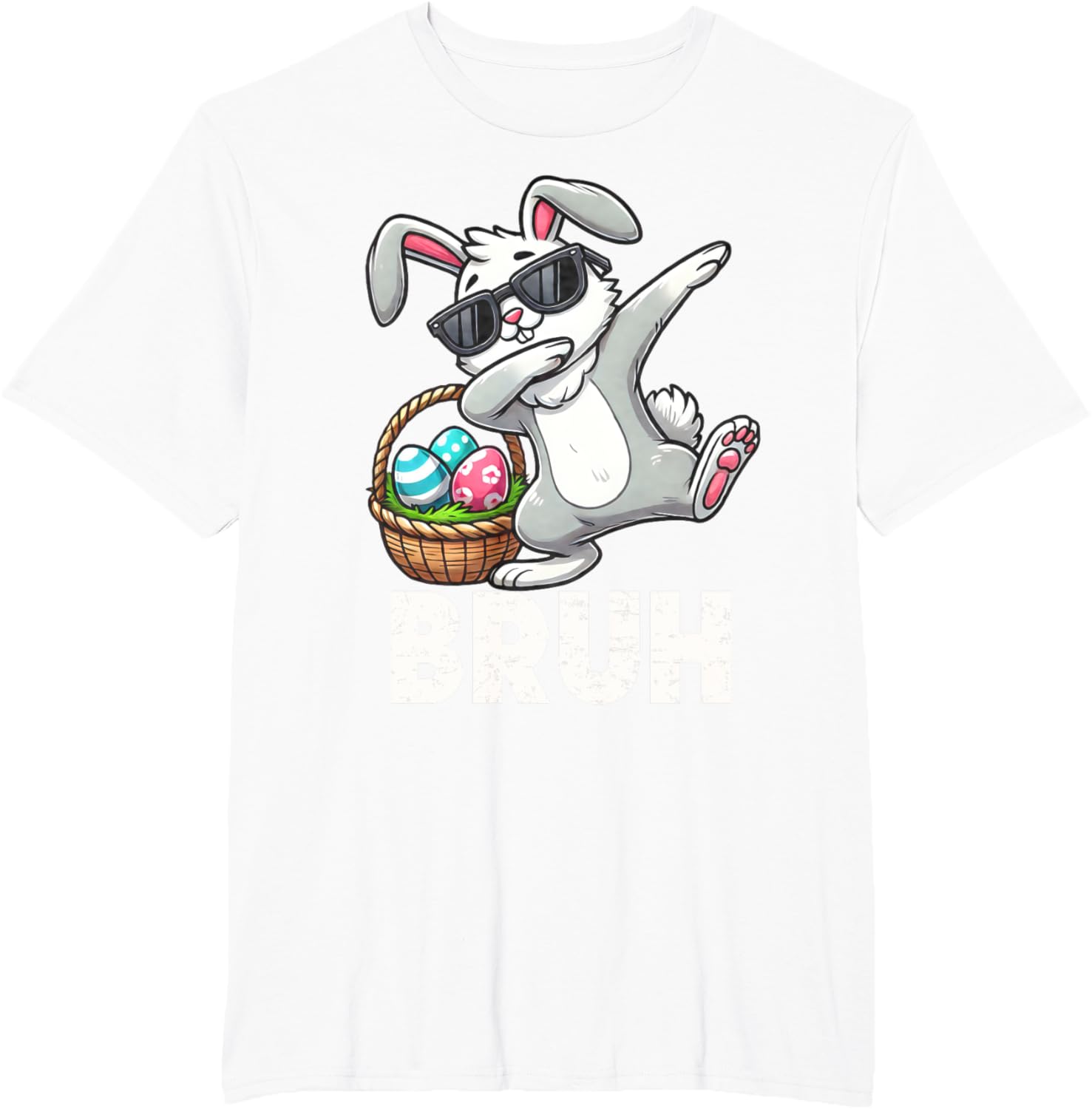 Bruh Dabbing Bunny Eggs Basket Funny Easter Day Boys Kids T-Shirt