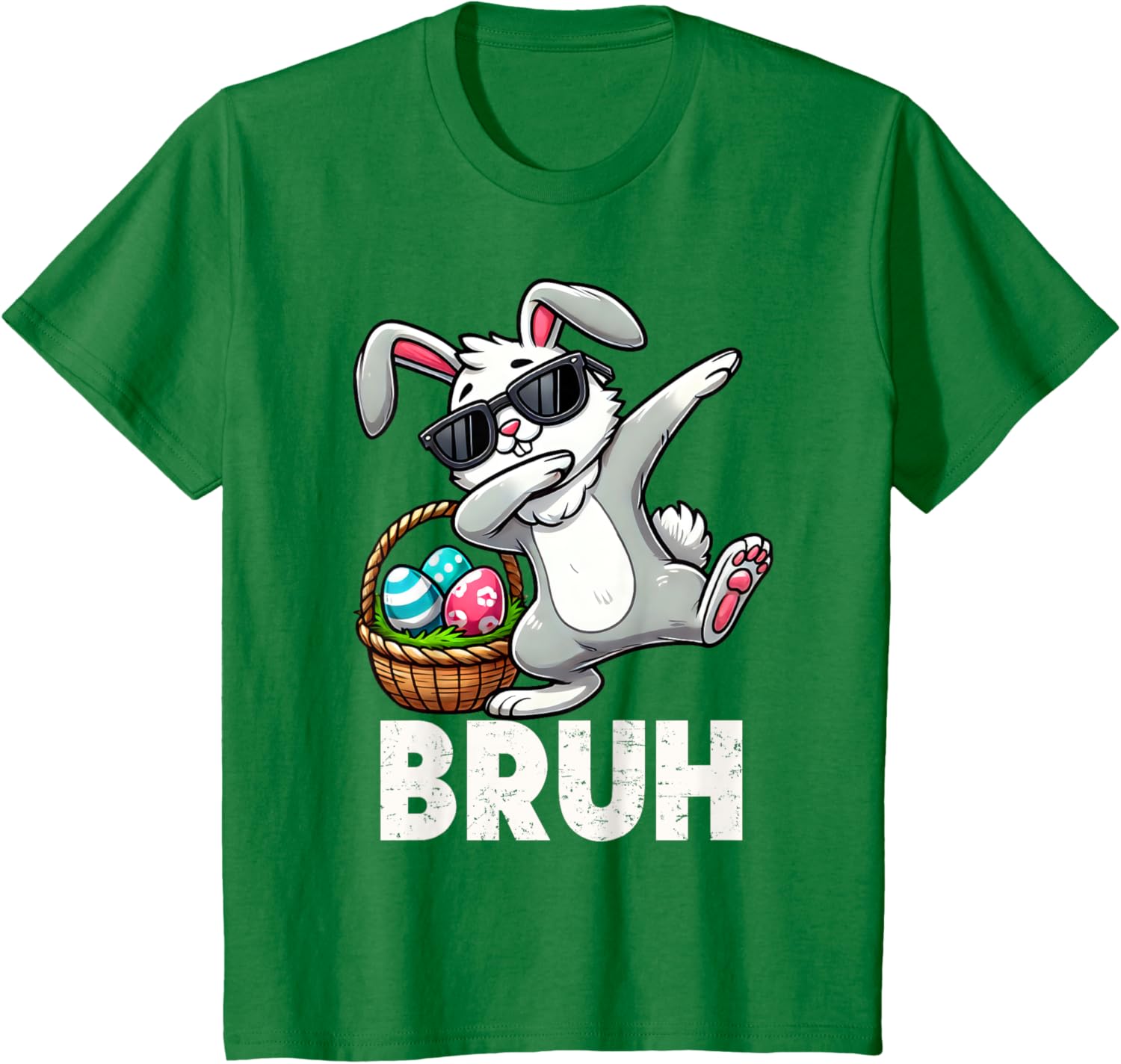 Bruh Dabbing Bunny Eggs Basket Funny Easter Day Boys Kids T-Shirt