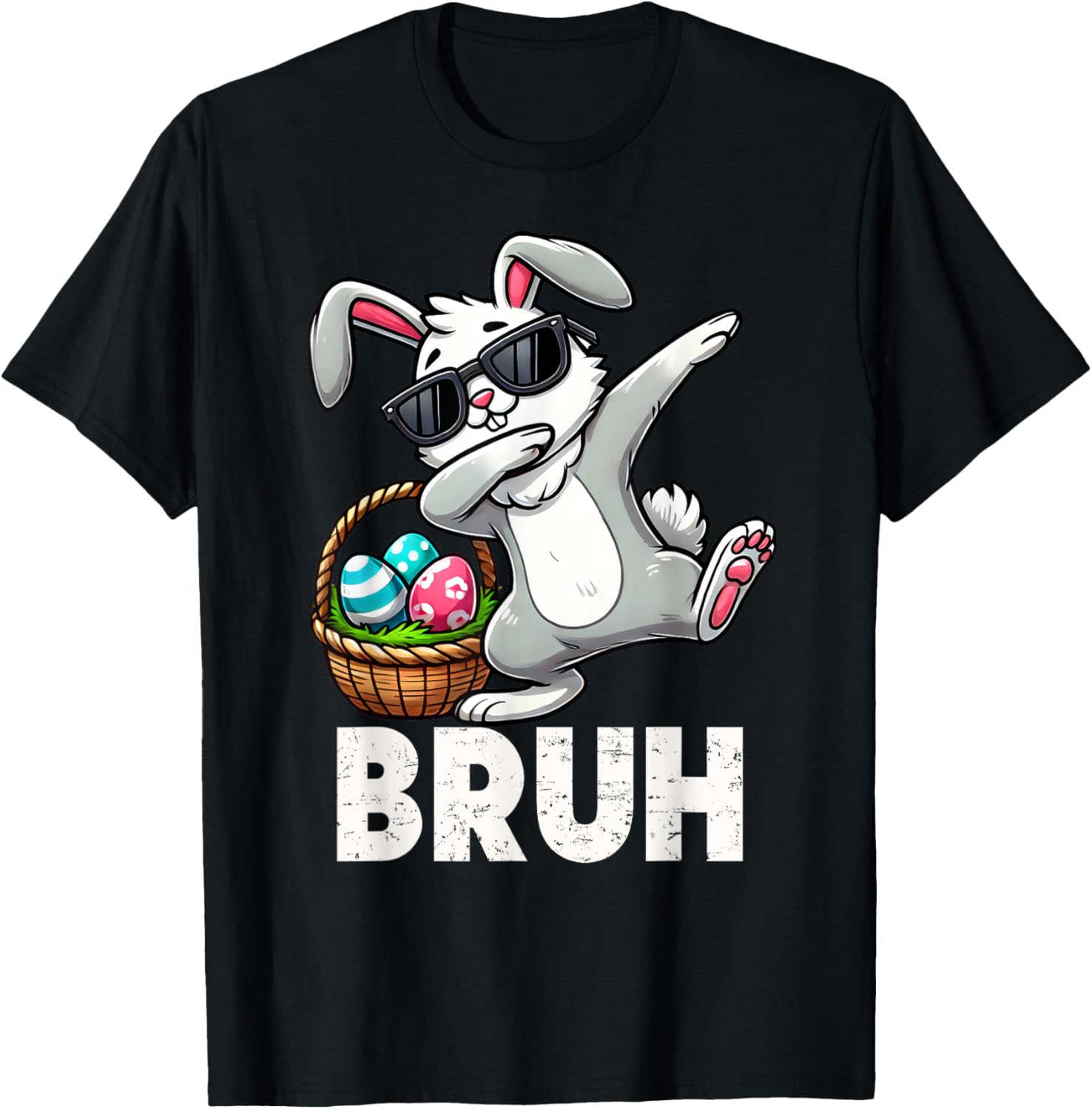 Bruh Dabbing Bunny Eggs Basket Funny Easter Day Boys Kids T-Shirt