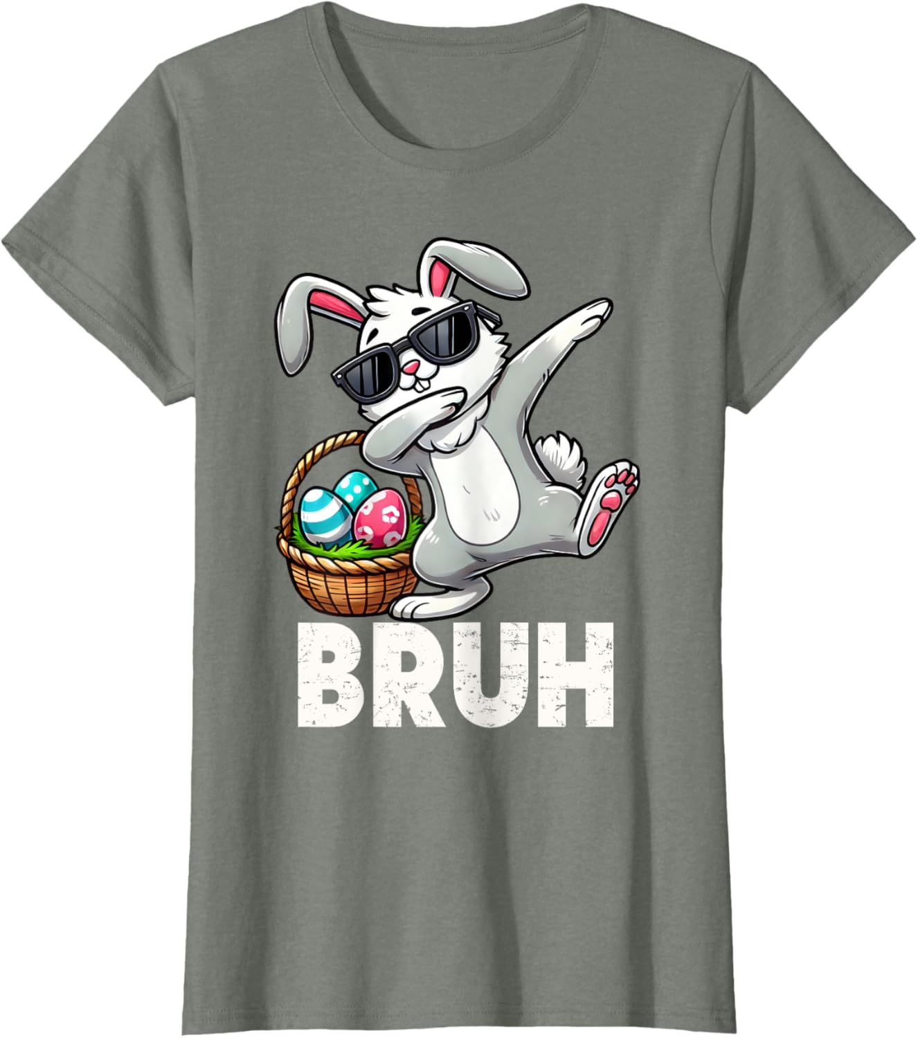 Bruh Dabbing Bunny Eggs Basket Funny Easter Day Boys Kids T-Shirt