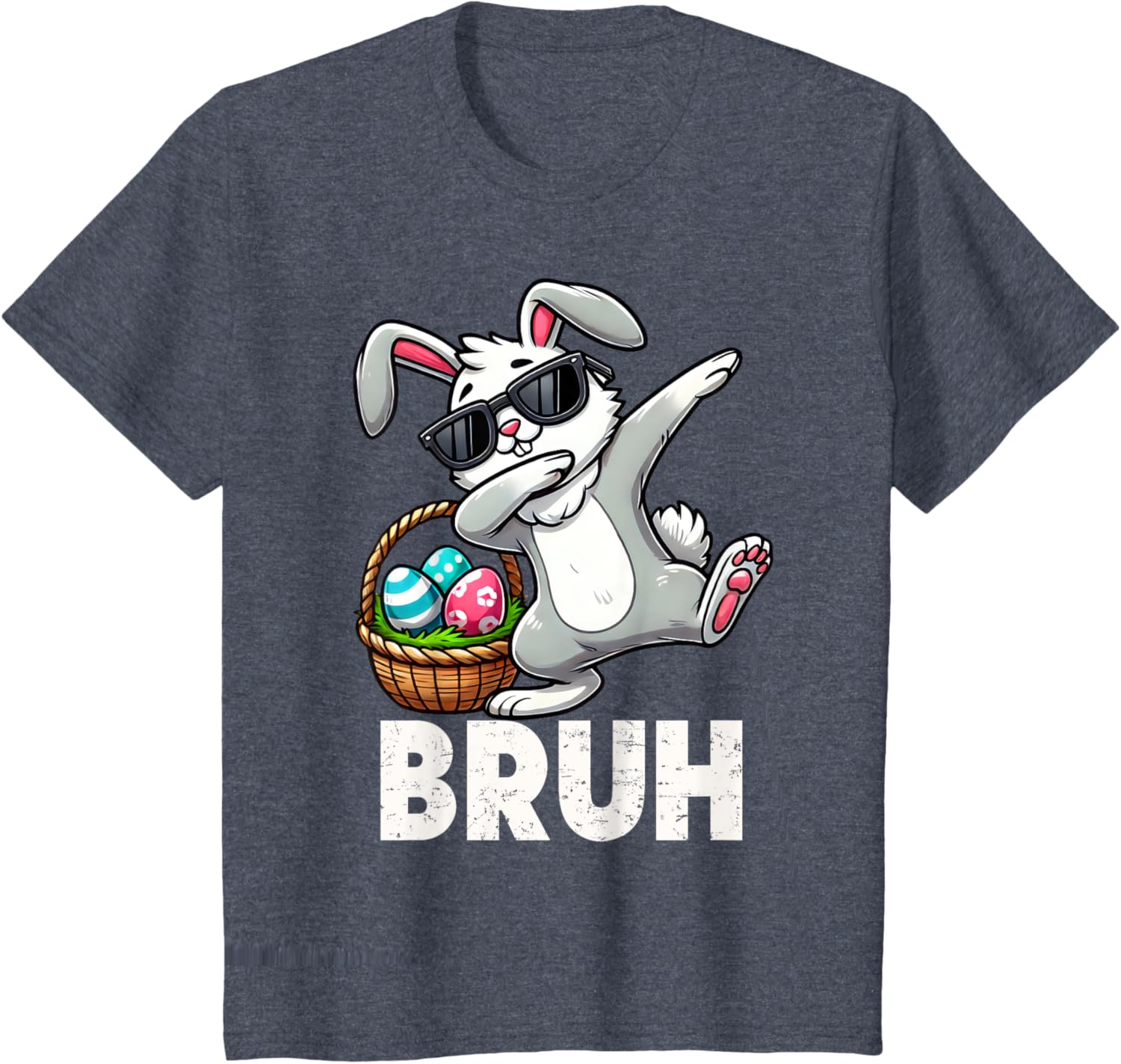 Bruh Dabbing Bunny Eggs Basket Funny Easter Day Boys Kids T-Shirt