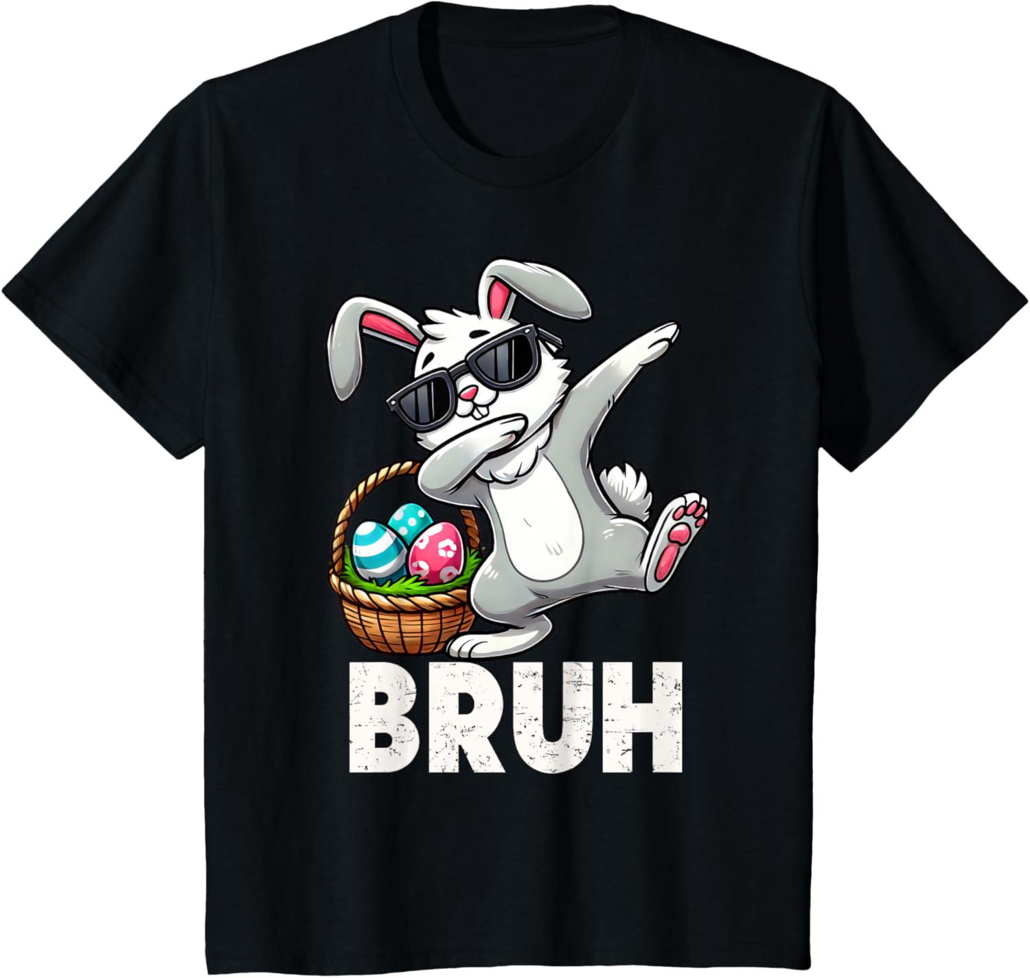 Bruh Dabbing Bunny Eggs Basket Funny Easter Day Boys Kids T-Shirt