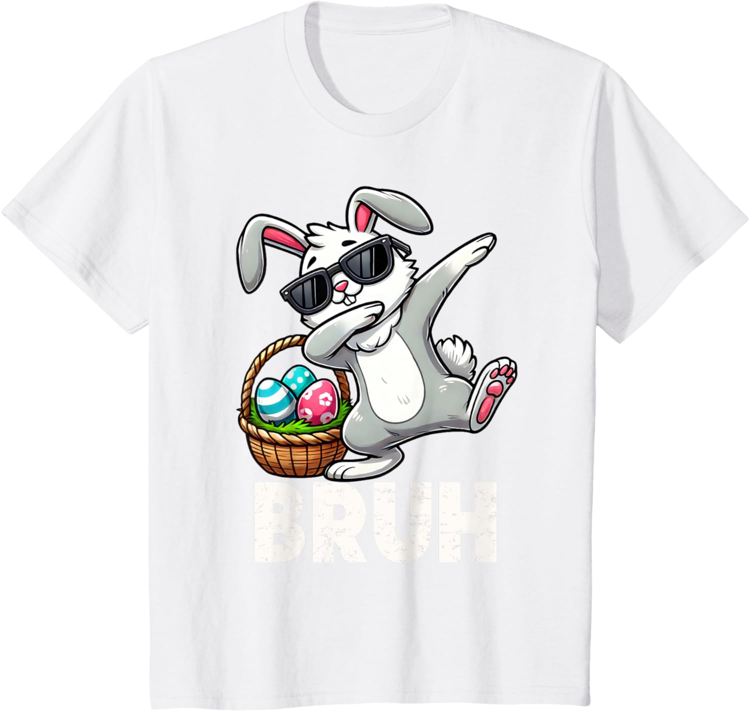 Bruh Dabbing Bunny Eggs Basket Funny Easter Day Boys Kids T-Shirt