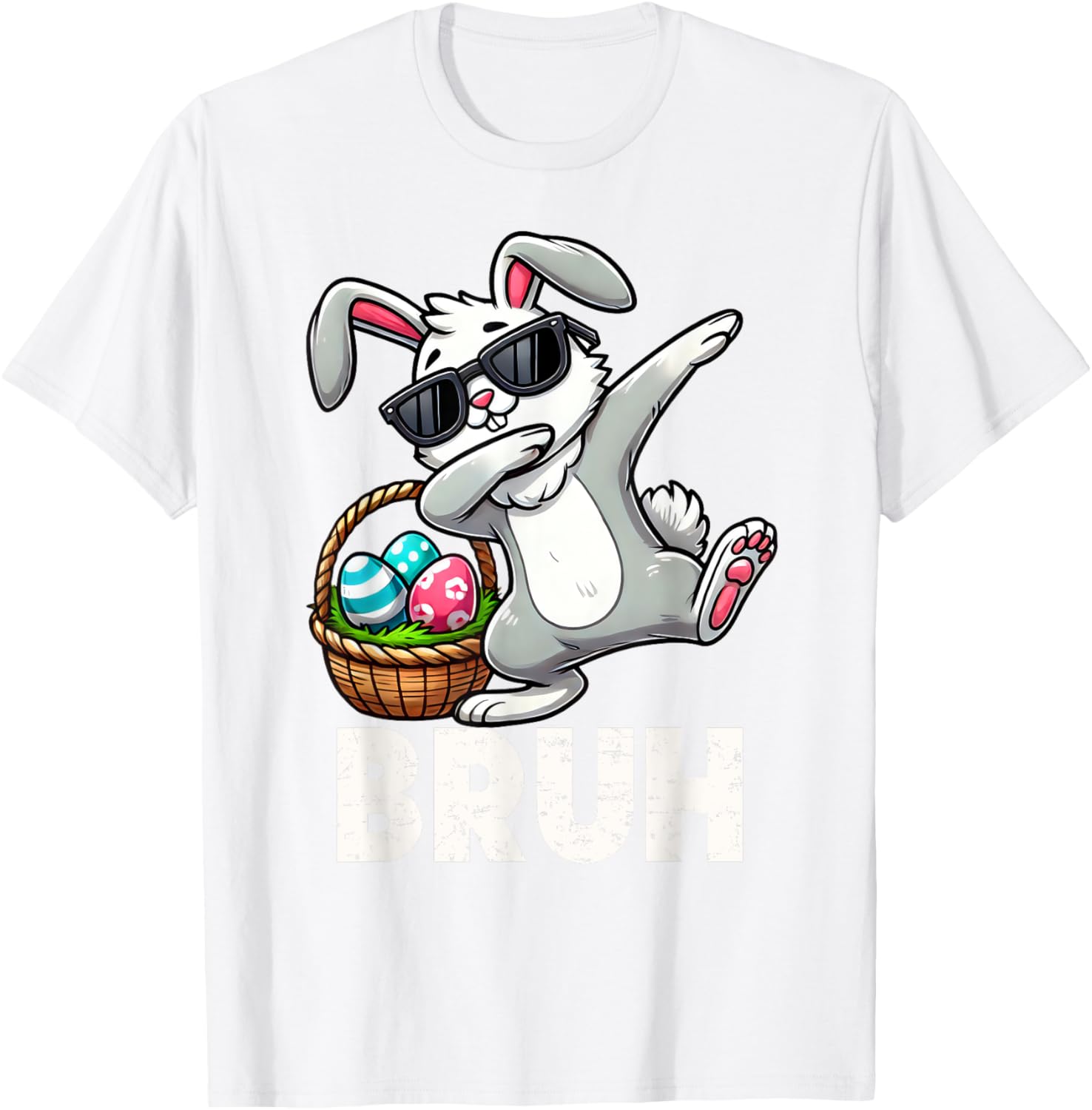 Bruh Dabbing Bunny Eggs Basket Funny Easter Day Boys Kids T-Shirt