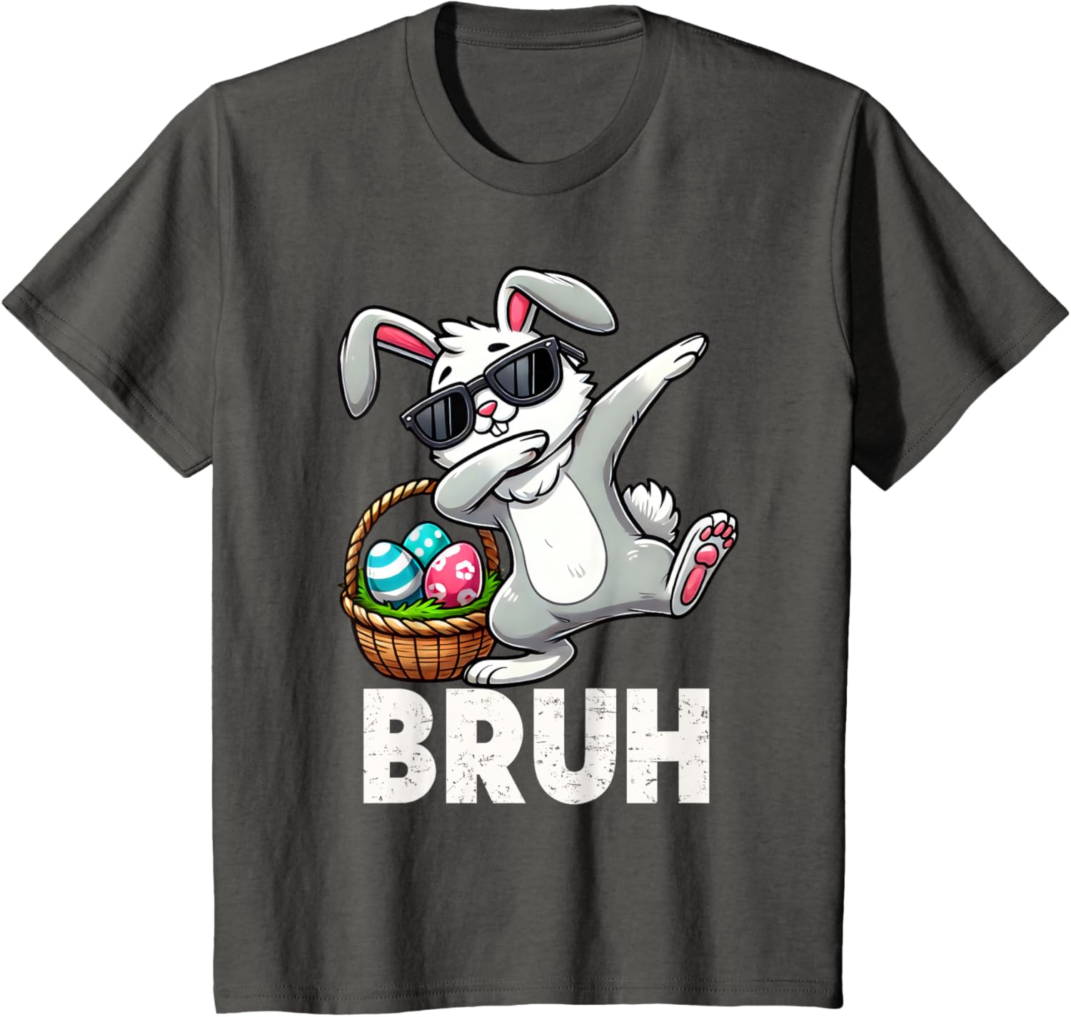 Bruh Dabbing Bunny Eggs Basket Funny Easter Day Boys Kids T-Shirt