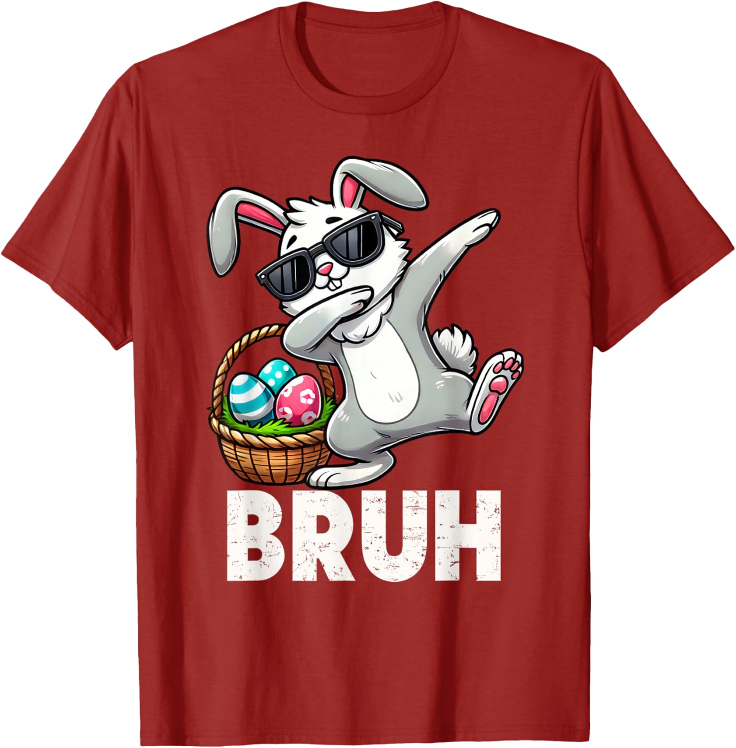 Bruh Dabbing Bunny Eggs Basket Funny Easter Day Boys Kids T-Shirt