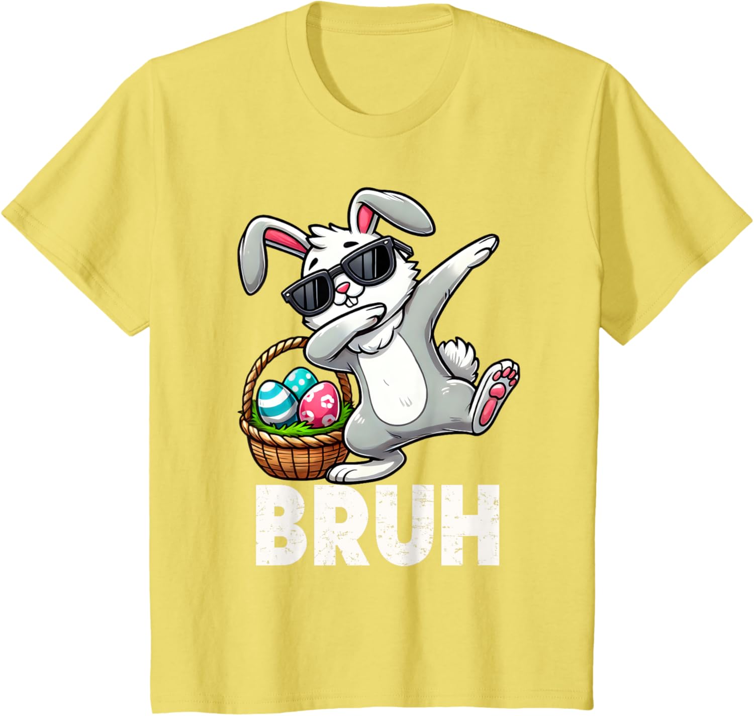 Bruh Dabbing Bunny Eggs Basket Funny Easter Day Boys Kids T-Shirt