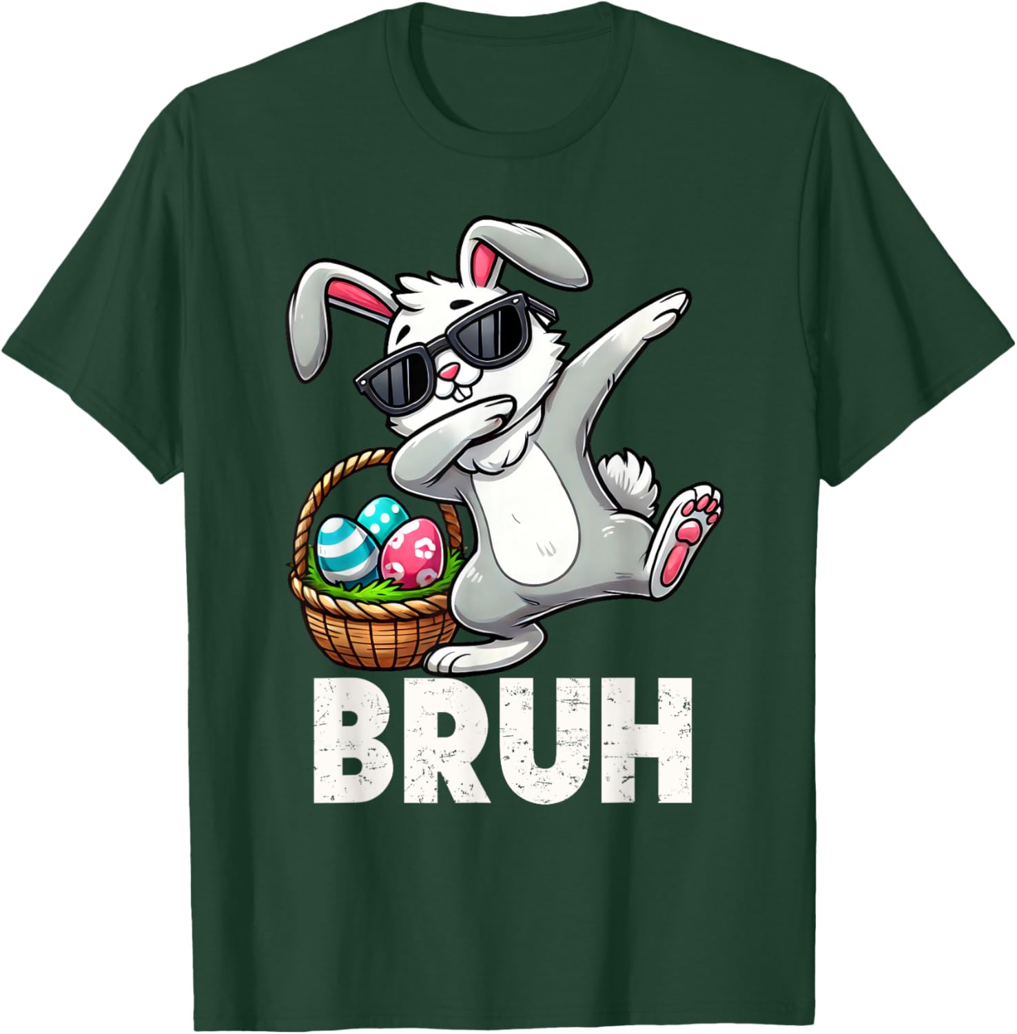 Bruh Dabbing Bunny Eggs Basket Funny Easter Day Boys Kids T-Shirt