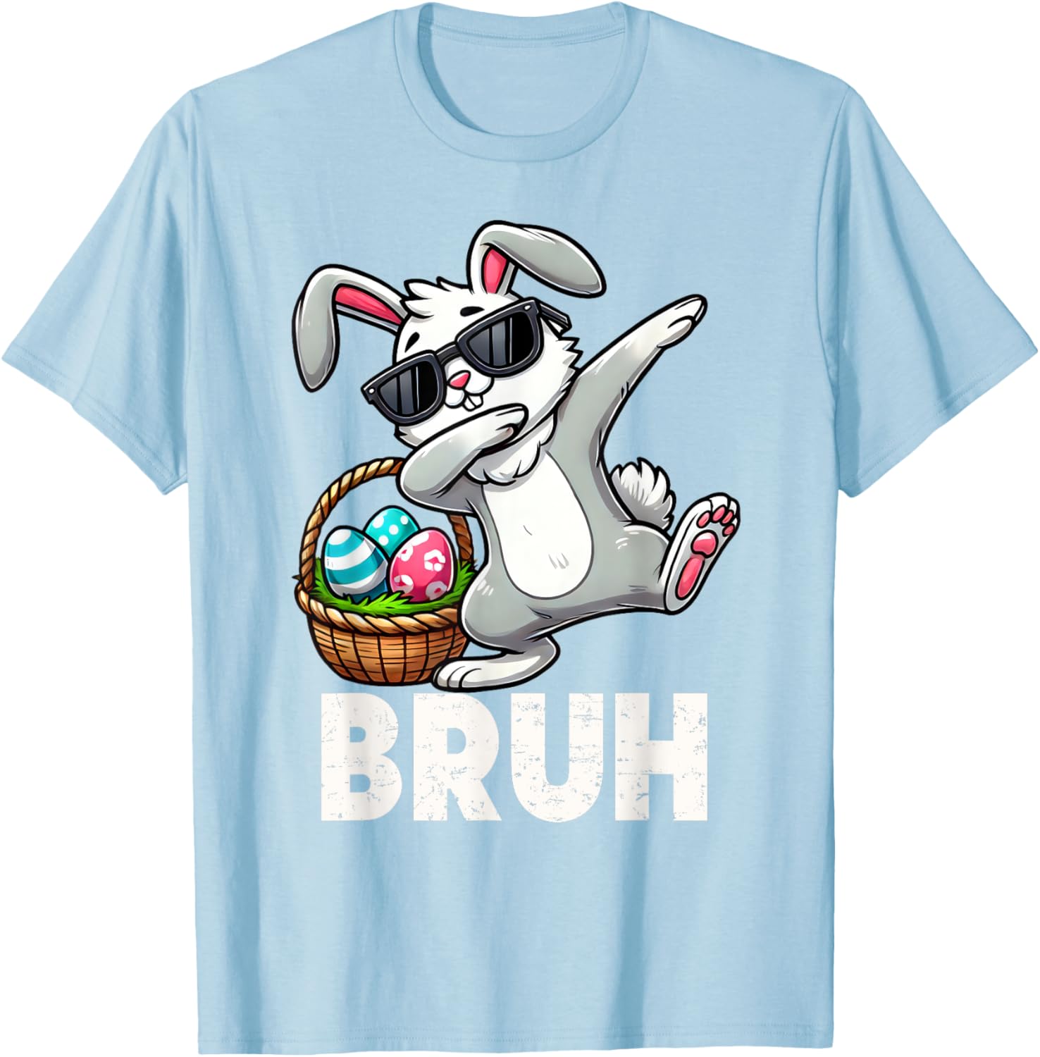 Bruh Dabbing Bunny Eggs Basket Funny Easter Day Boys Kids T-Shirt