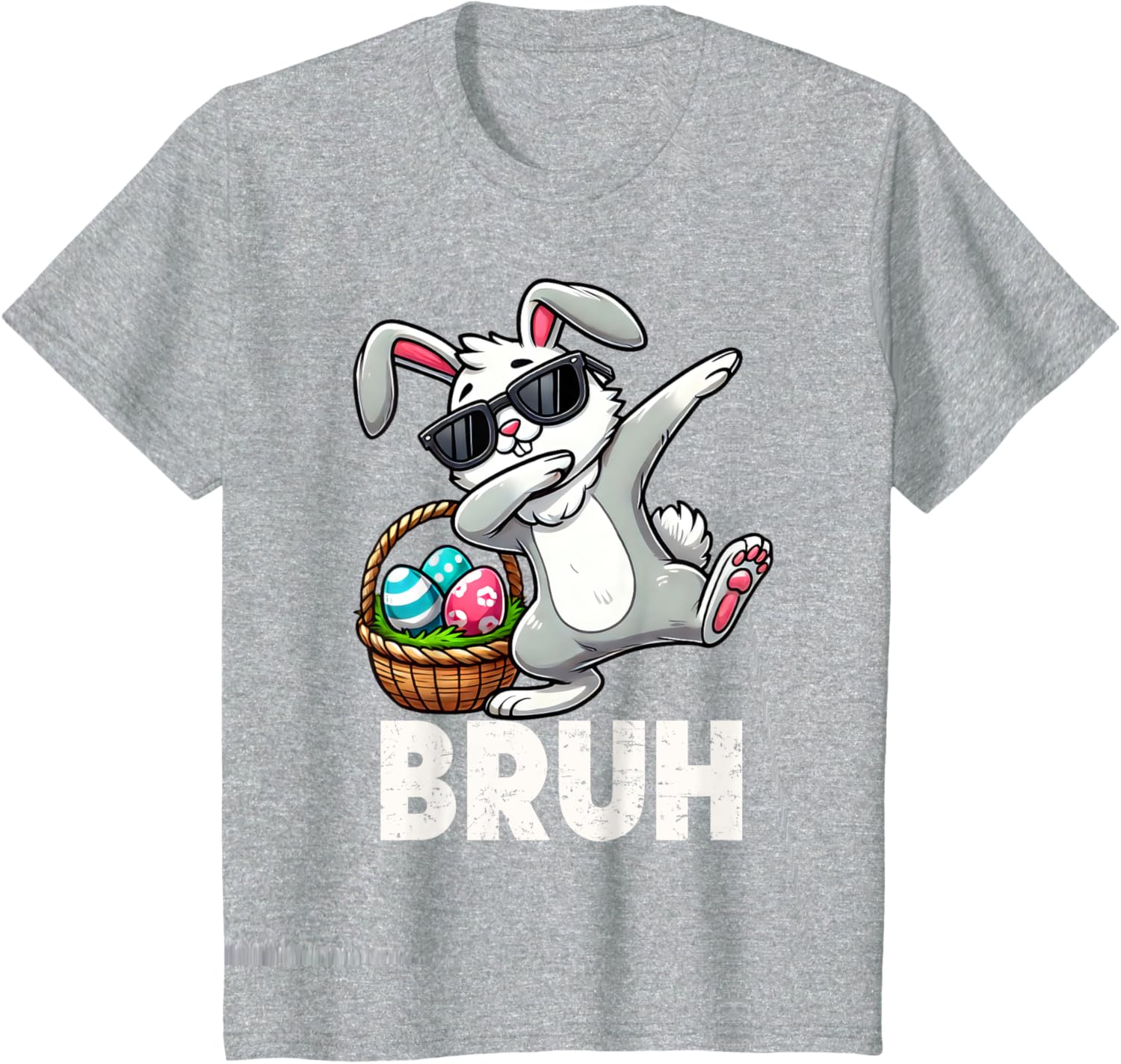 Bruh Dabbing Bunny Eggs Basket Funny Easter Day Boys Kids T-Shirt