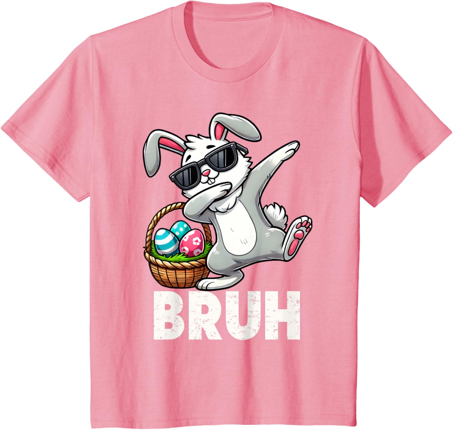 Bruh Dabbing Bunny Eggs Basket Funny Easter Day Boys Kids T-Shirt