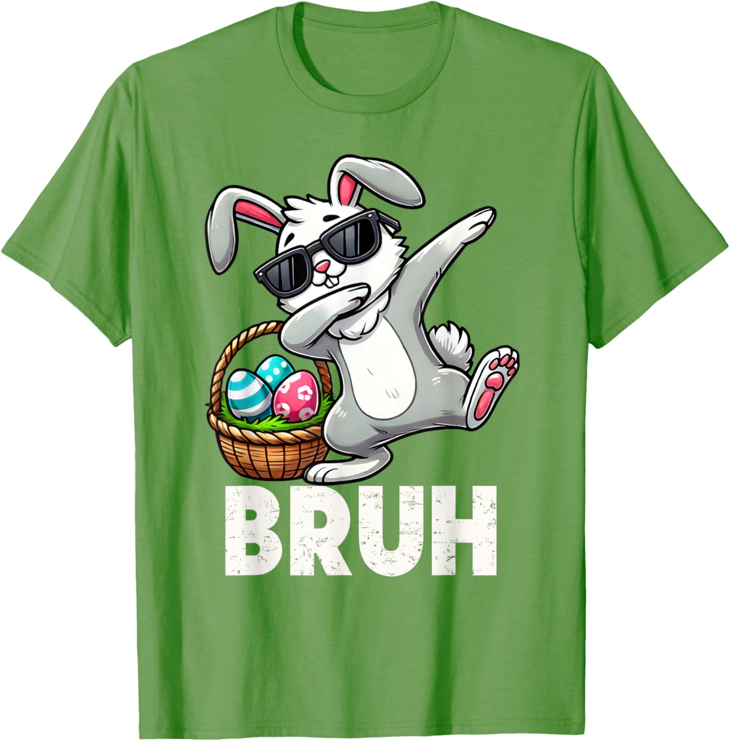 Bruh Dabbing Bunny Eggs Basket Funny Easter Day Boys Kids T-Shirt