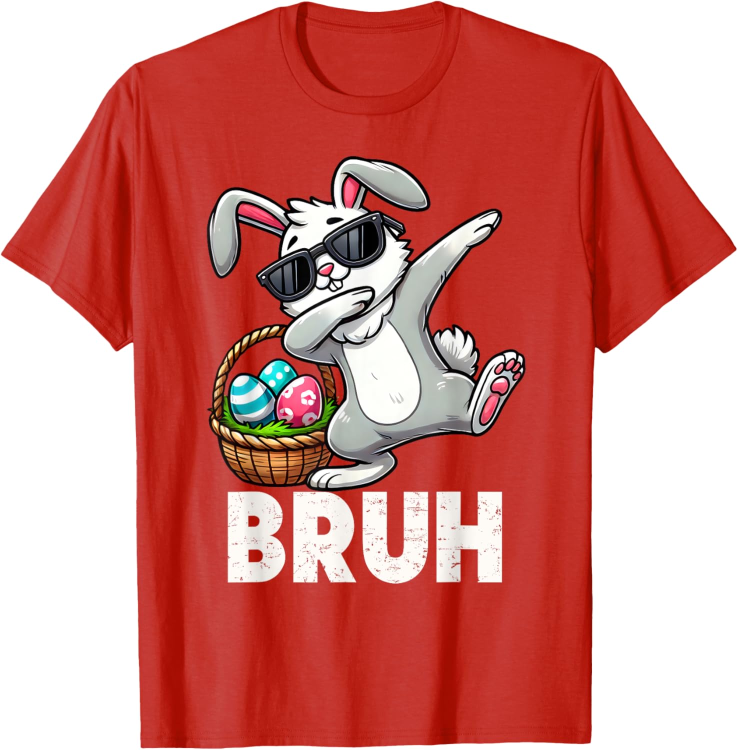 Bruh Dabbing Bunny Eggs Basket Funny Easter Day Boys Kids T-Shirt