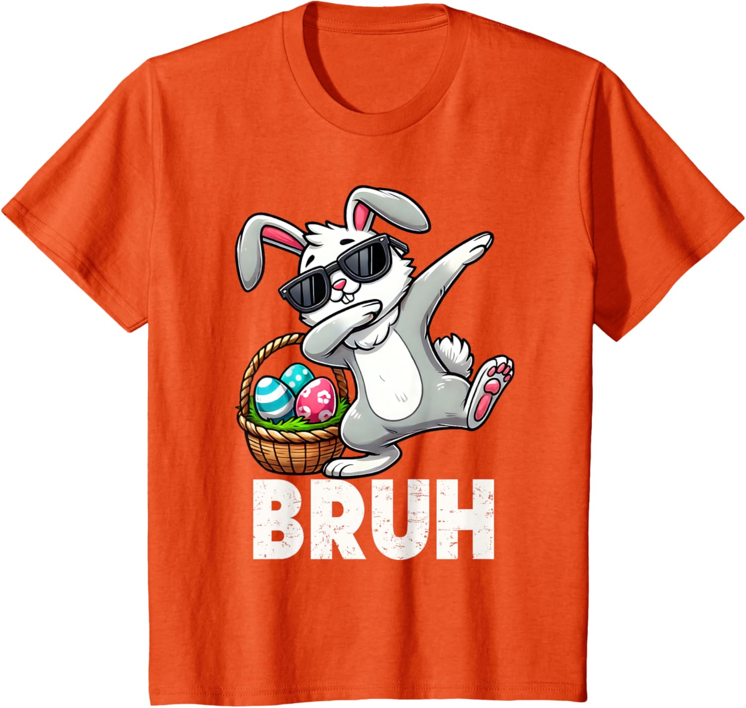 Bruh Dabbing Bunny Eggs Basket Funny Easter Day Boys Kids T-Shirt