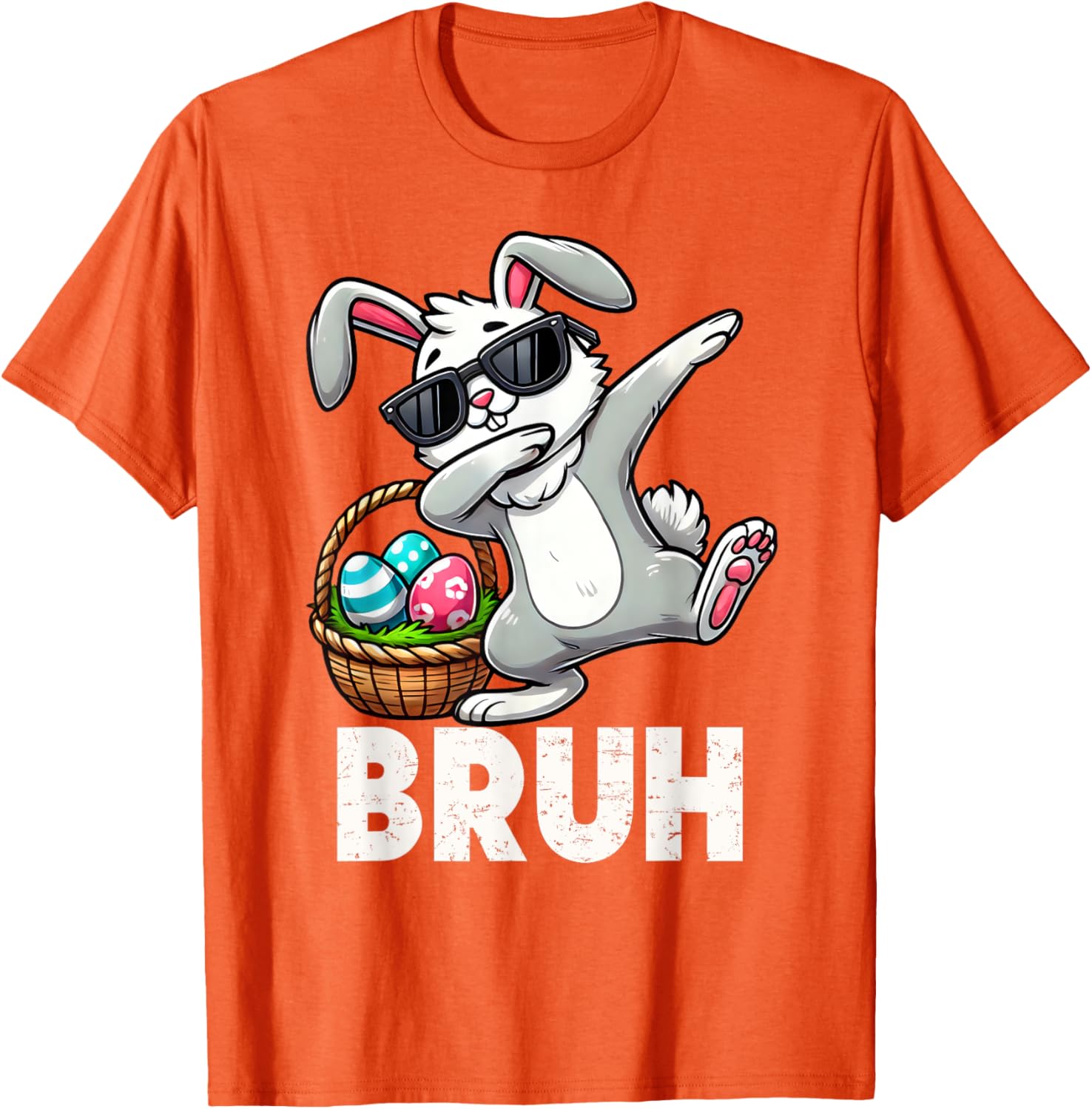 Bruh Dabbing Bunny Eggs Basket Funny Easter Day Boys Kids T-Shirt