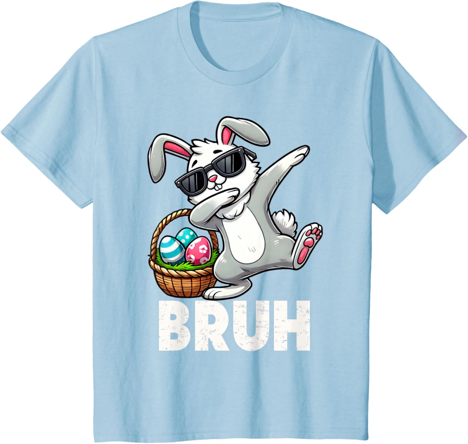 Bruh Dabbing Bunny Eggs Basket Funny Easter Day Boys Kids T-Shirt