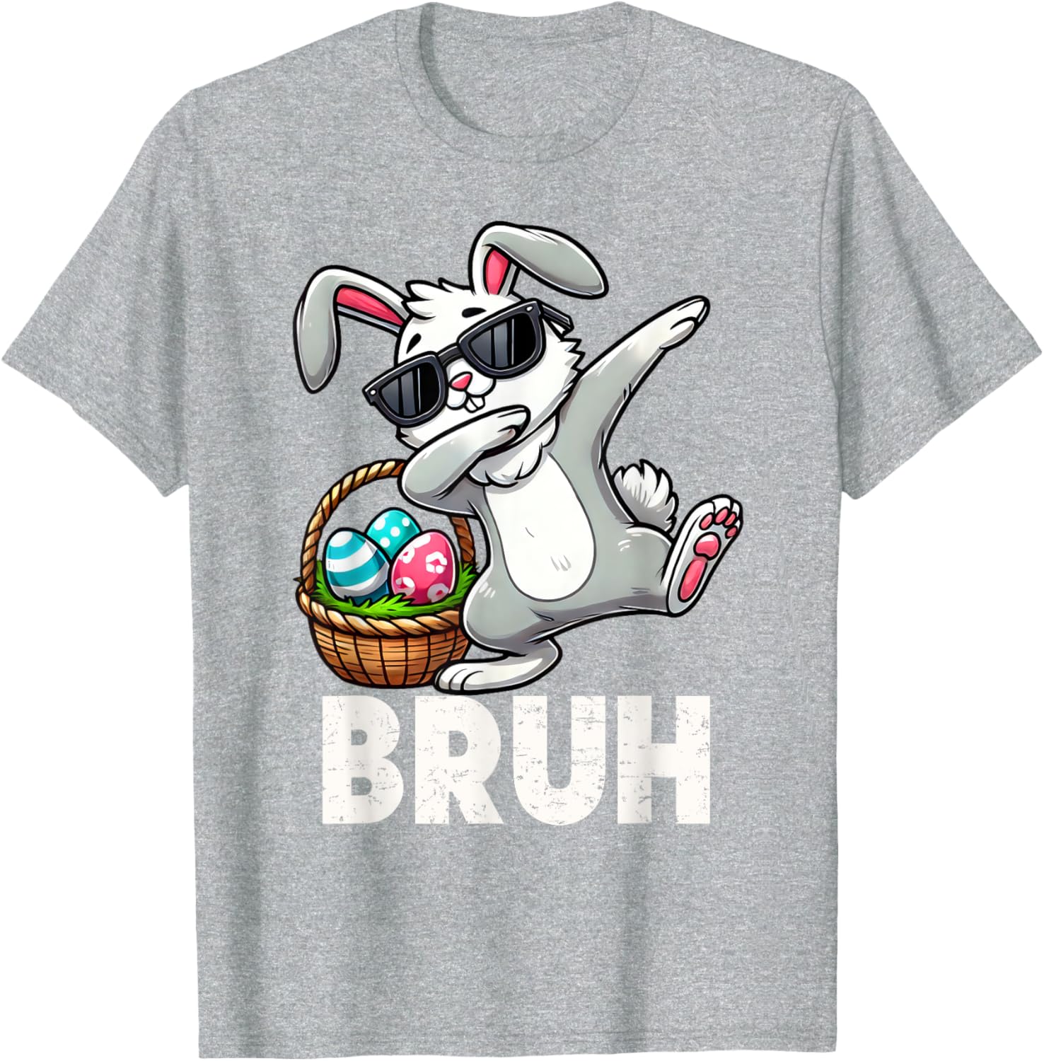 Bruh Dabbing Bunny Eggs Basket Funny Easter Day Boys Kids T-Shirt