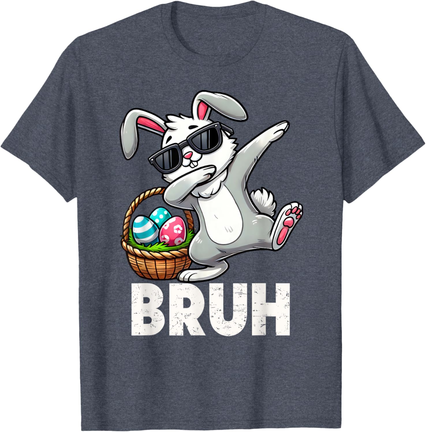 Bruh Dabbing Bunny Eggs Basket Funny Easter Day Boys Kids T-Shirt