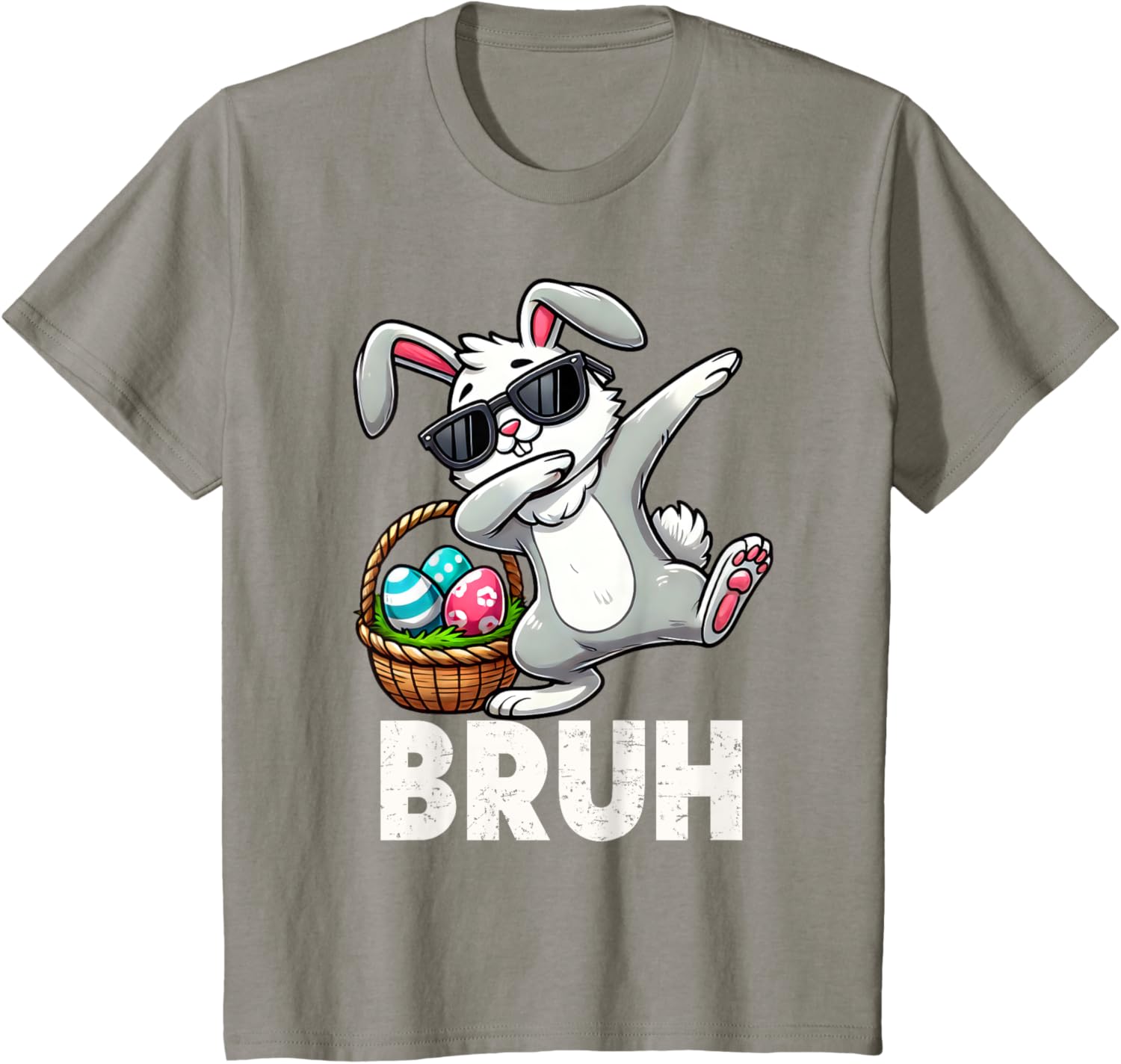 Bruh Dabbing Bunny Eggs Basket Funny Easter Day Boys Kids T-Shirt