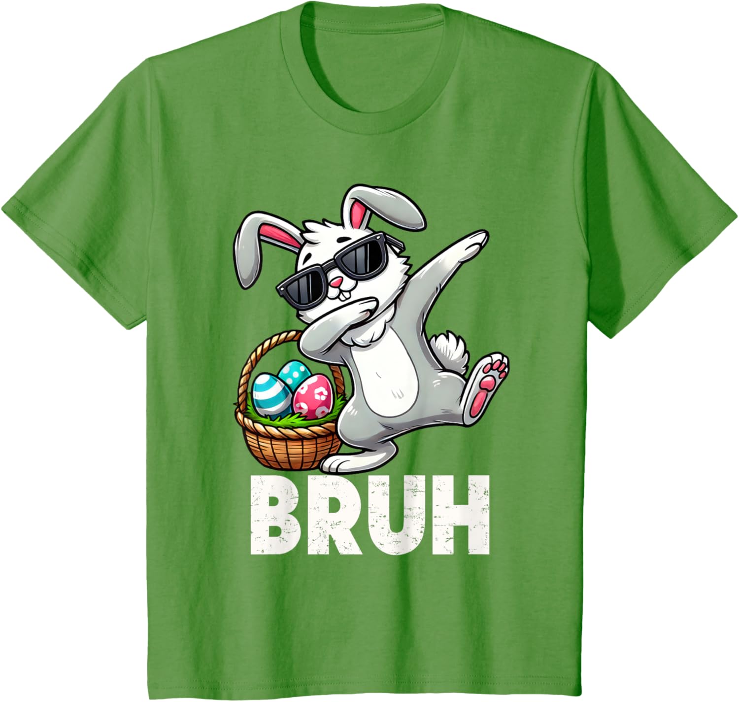 Bruh Dabbing Bunny Eggs Basket Funny Easter Day Boys Kids T-Shirt