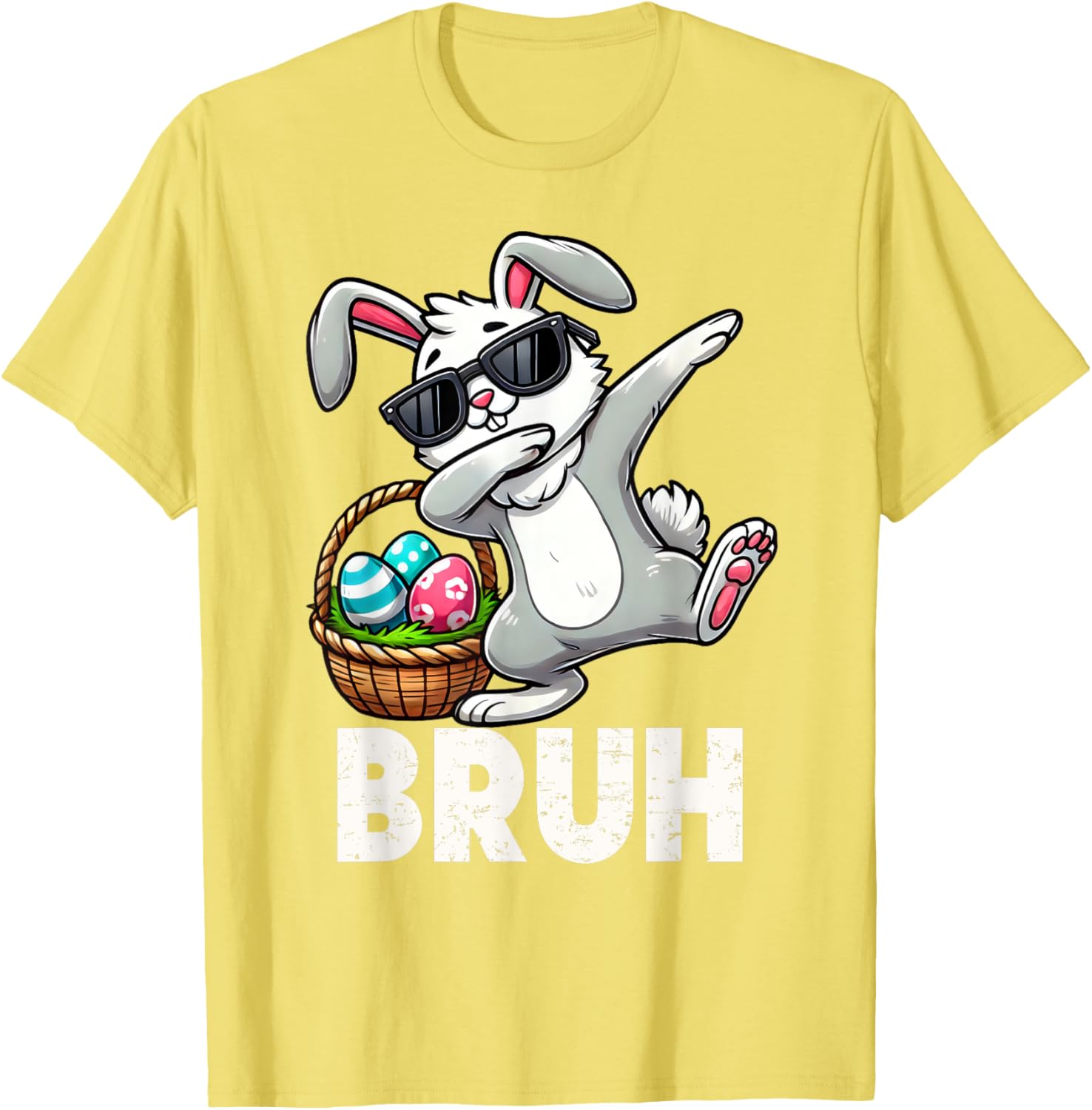 Bruh Dabbing Bunny Eggs Basket Funny Easter Day Boys Kids T-Shirt