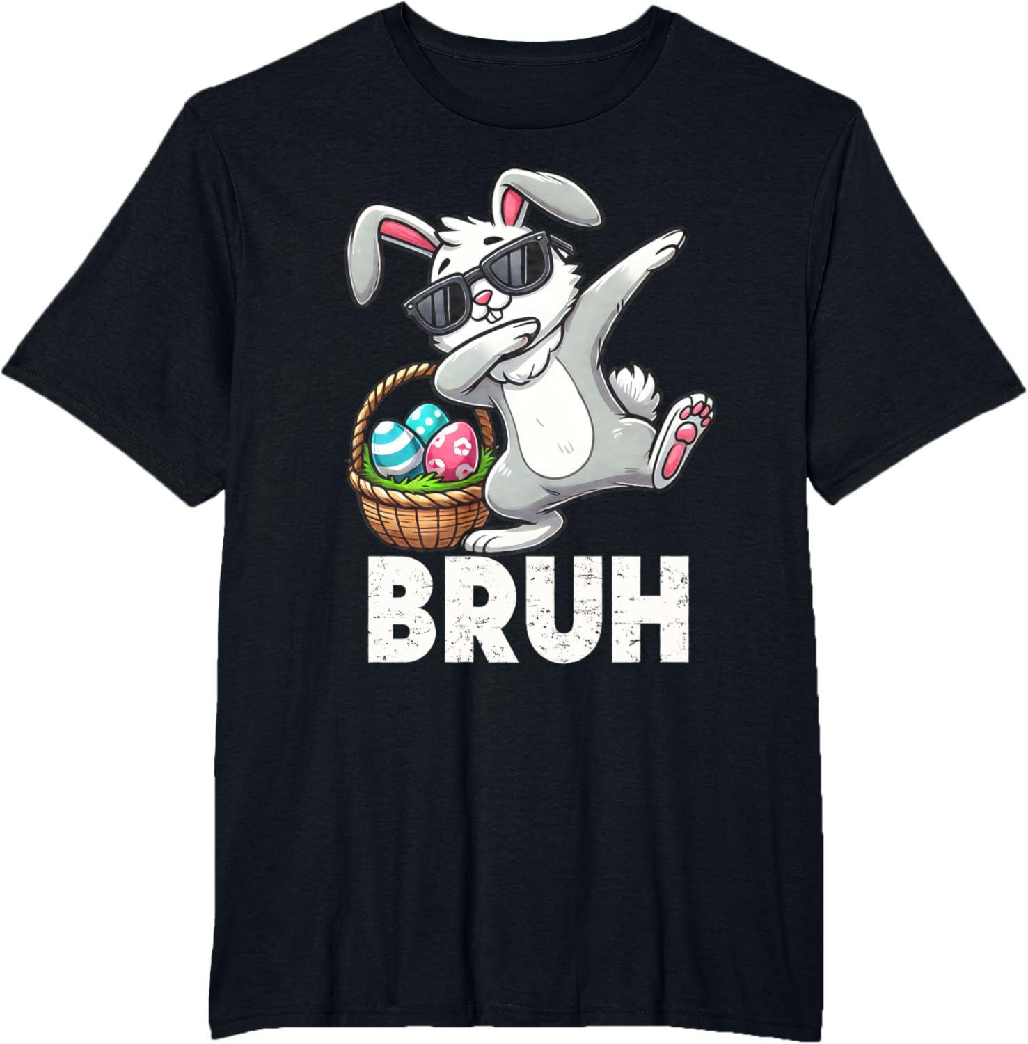 Bruh Dabbing Bunny Eggs Basket Funny Easter Day Boys Kids T-Shirt