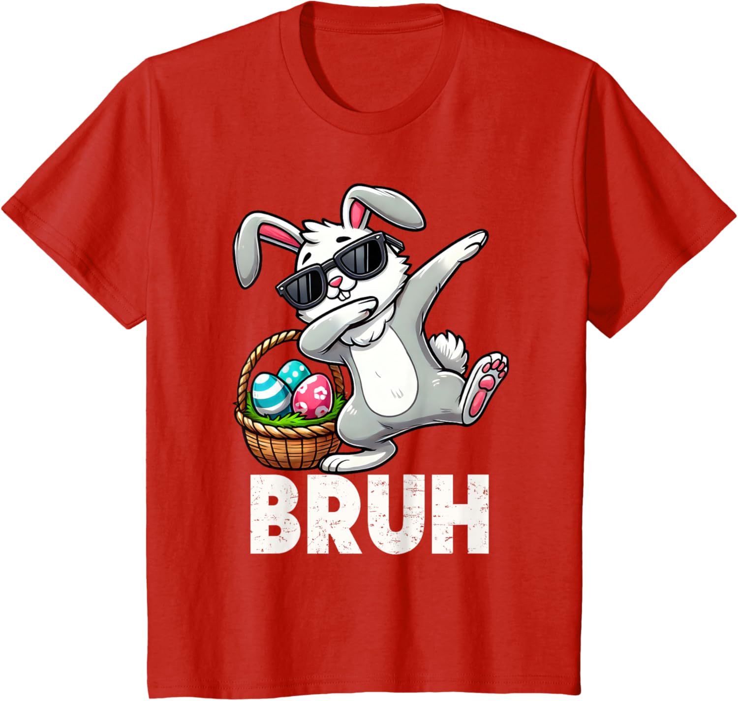 Bruh Dabbing Bunny Eggs Basket Funny Easter Day Boys Kids T-Shirt