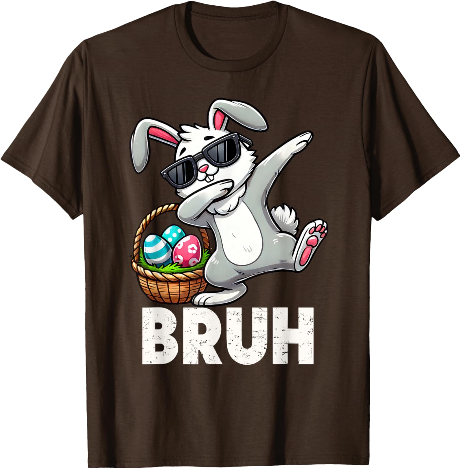 Bruh Dabbing Bunny Eggs Basket Funny Easter Day Boys Kids T-Shirt