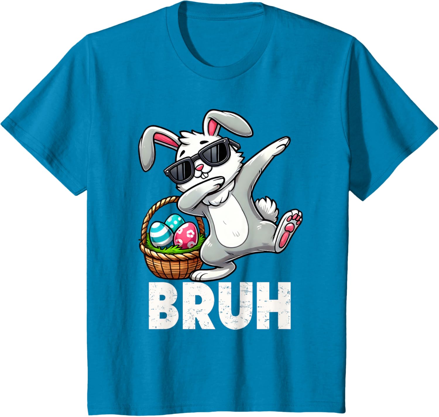 Bruh Dabbing Bunny Eggs Basket Funny Easter Day Boys Kids T-Shirt