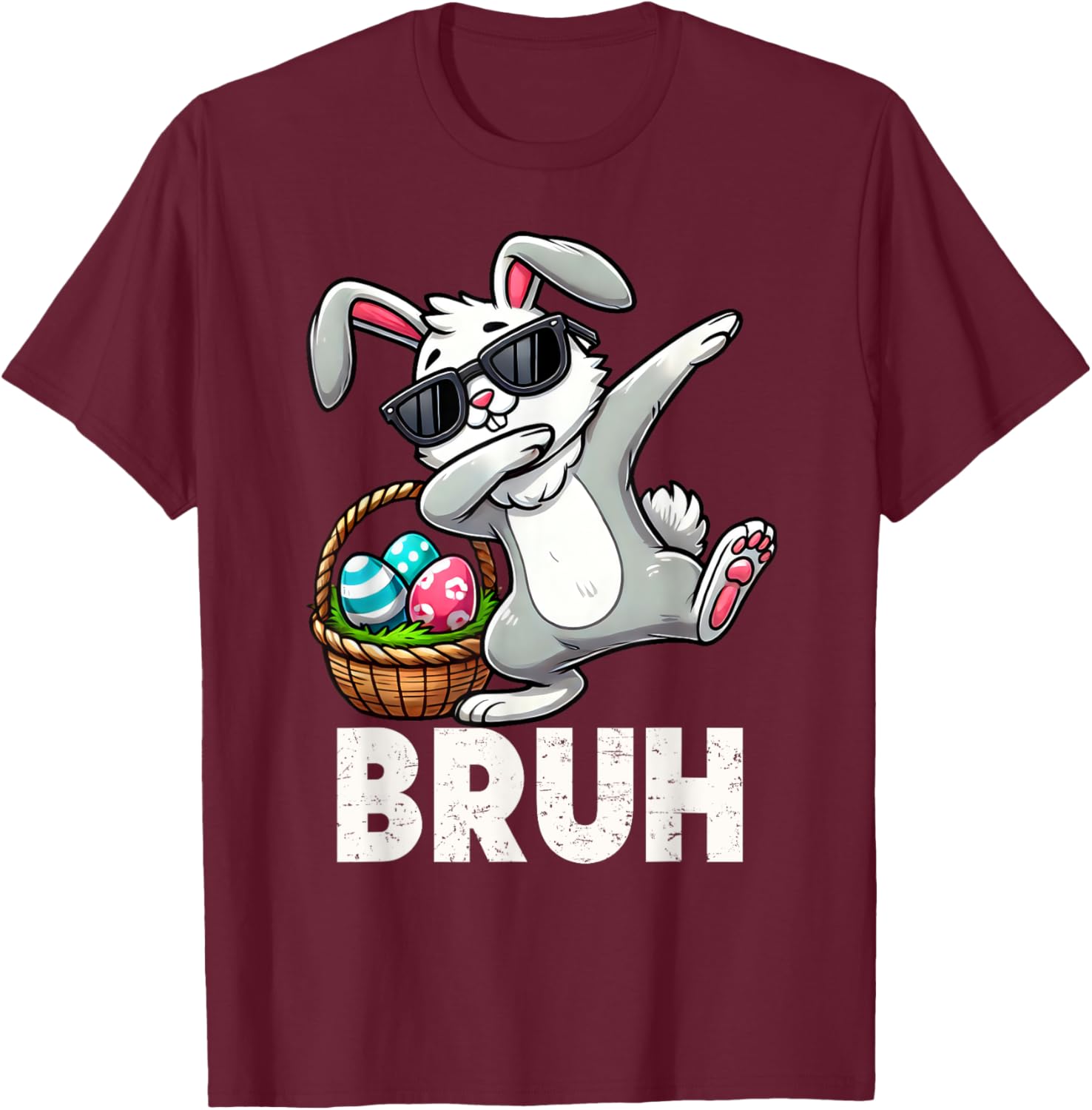 Bruh Dabbing Bunny Eggs Basket Funny Easter Day Boys Kids T-Shirt