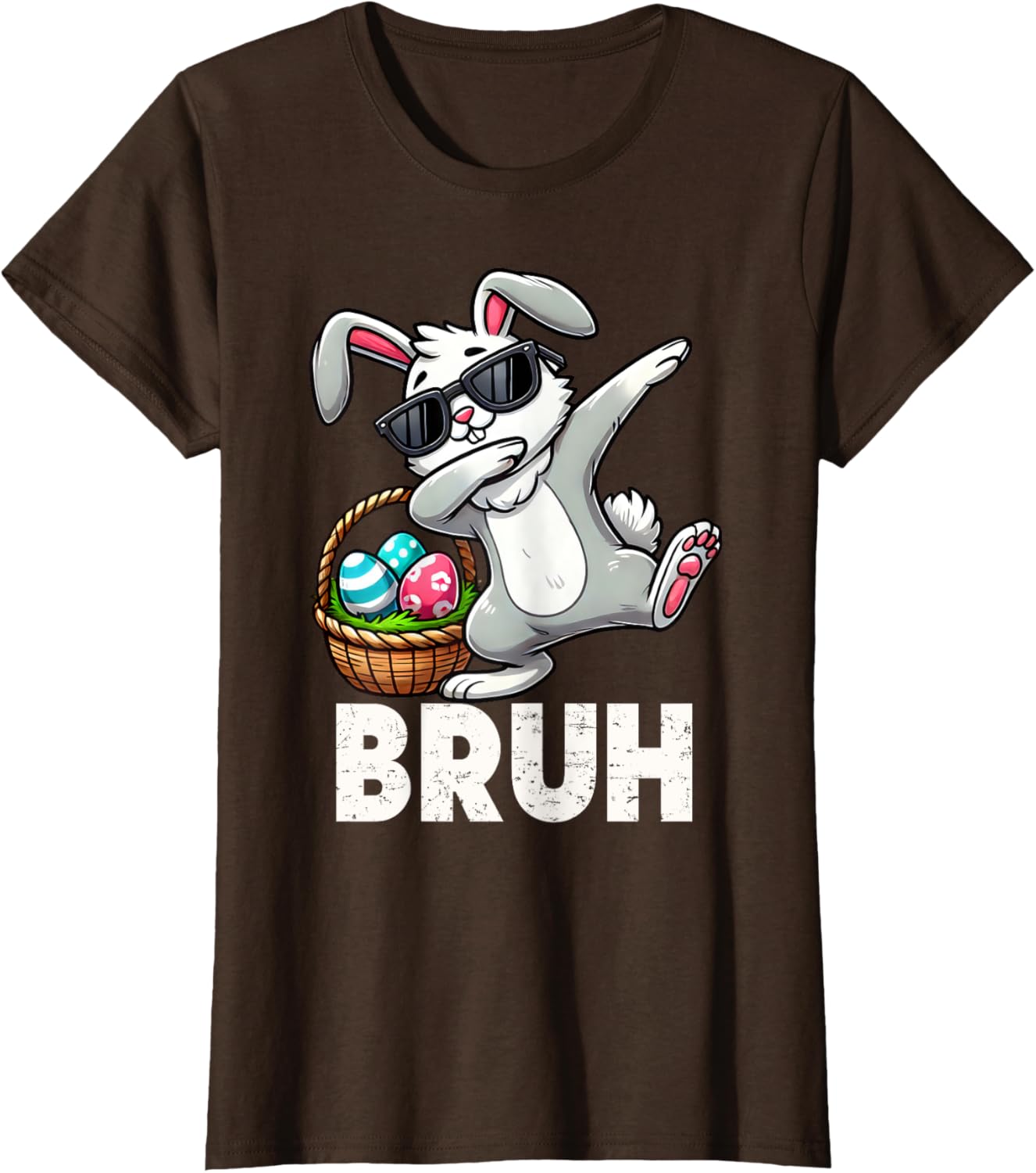 Bruh Dabbing Bunny Eggs Basket Funny Easter Day Boys Kids T-Shirt