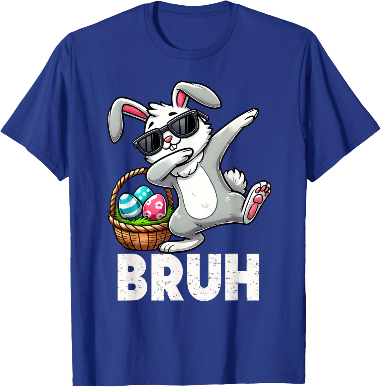 Bruh Dabbing Bunny Eggs Basket Funny Easter Day Boys Kids T-Shirt