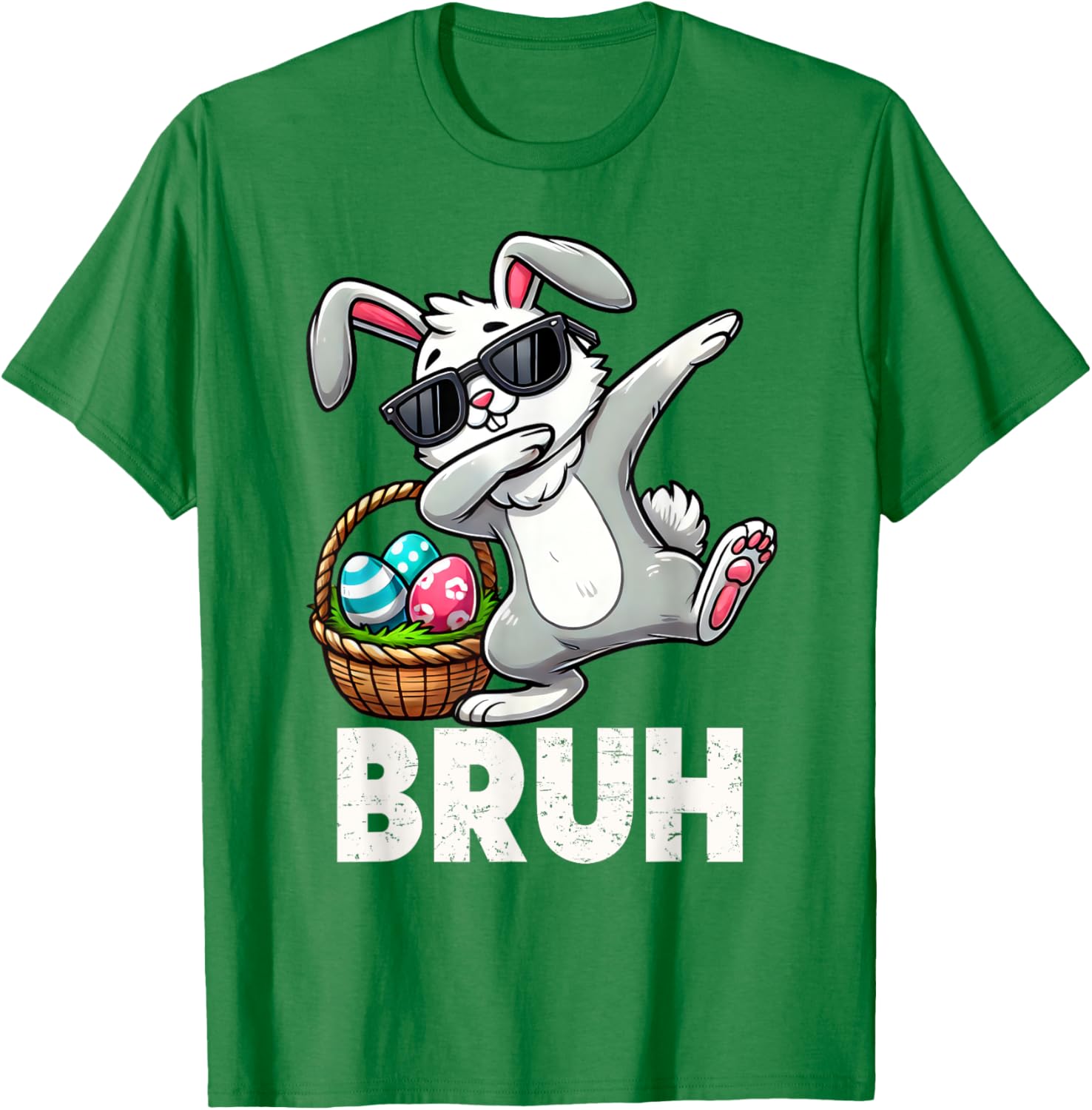 Bruh Dabbing Bunny Eggs Basket Funny Easter Day Boys Kids T-Shirt