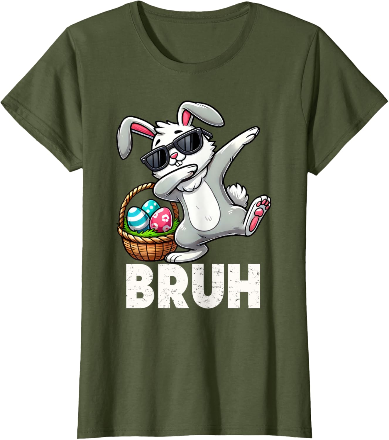 Bruh Dabbing Bunny Eggs Basket Funny Easter Day Boys Kids T-Shirt