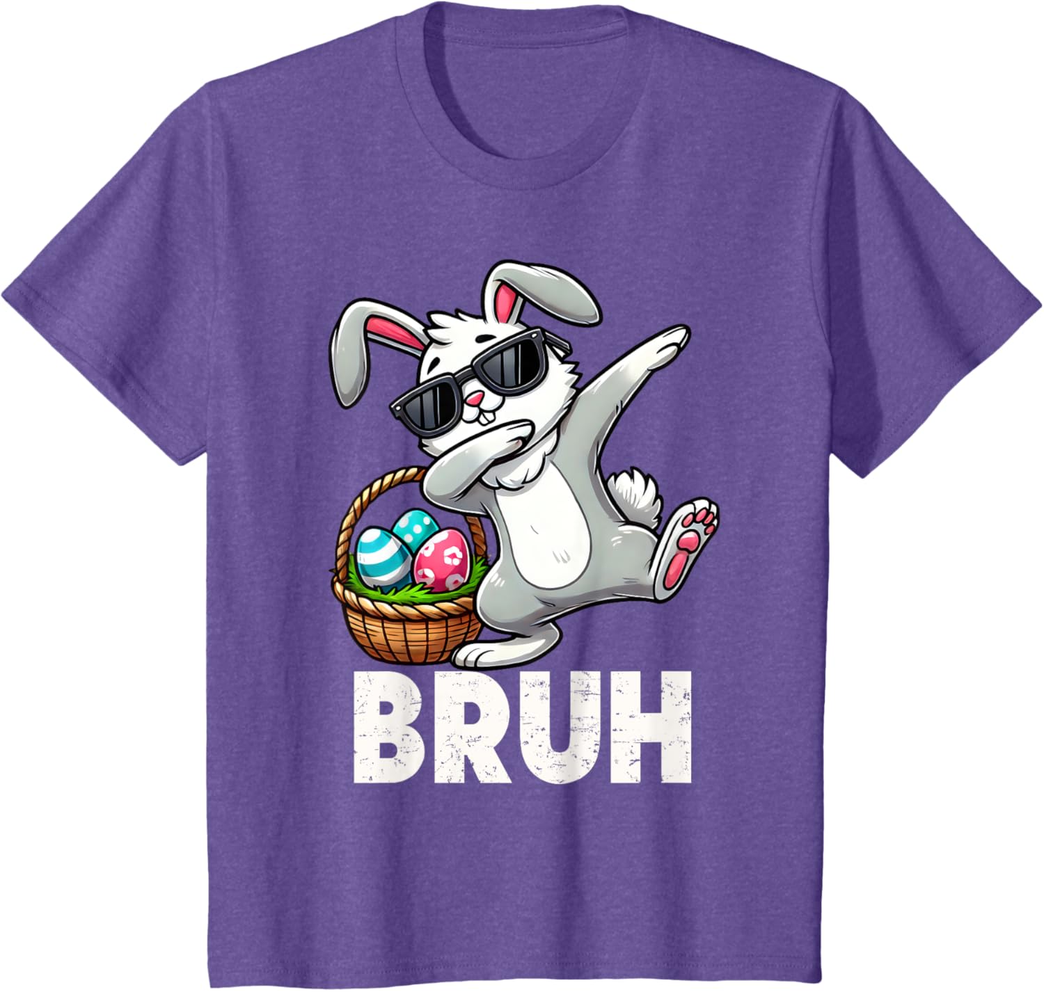 Bruh Dabbing Bunny Eggs Basket Funny Easter Day Boys Kids T-Shirt