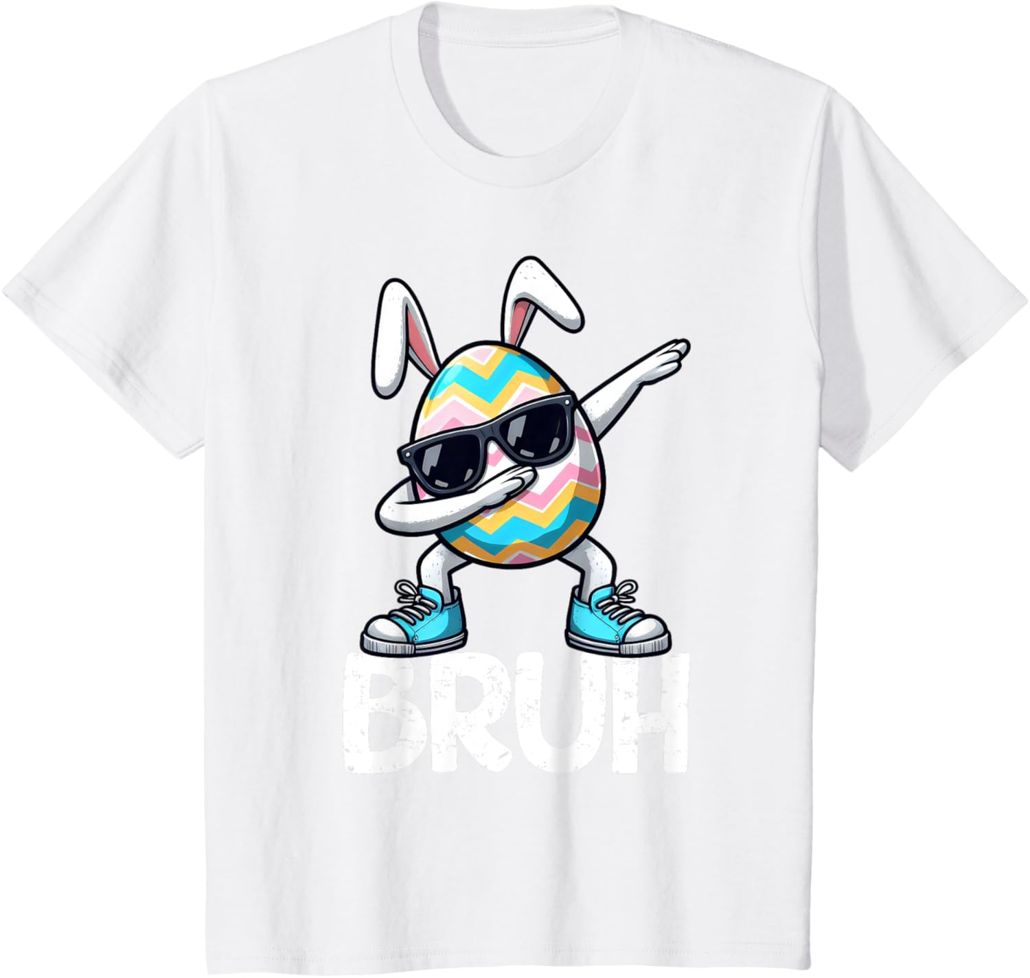 Bruh Dabbing Bunny Eggs Basket Spring Easter Day Boys Kids T-Shirt